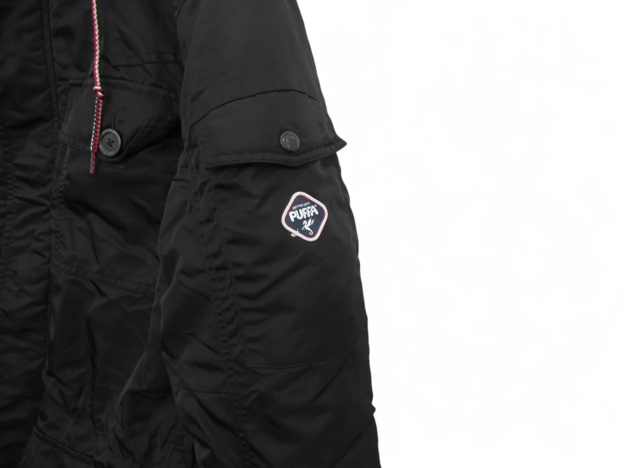 Puffa Medium Black Hooded Padded Nylon Coat Menswear | Preloved - Image 3