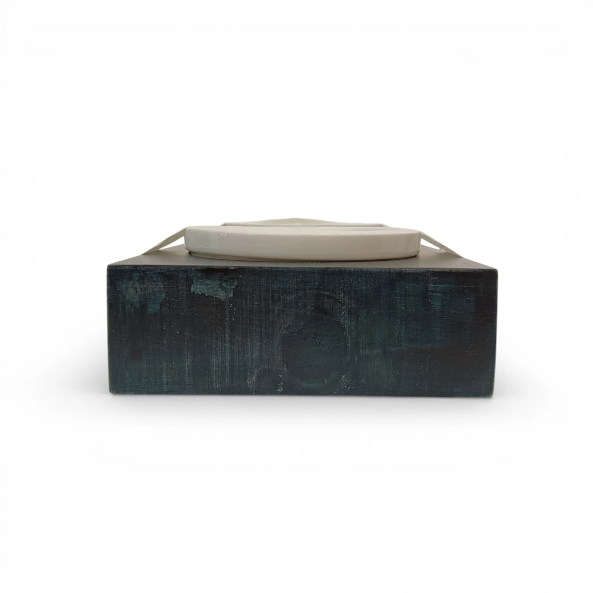 QSBY Design Double Pet Feeder Blue Wooden Stand with Ceramic Bowls | Pre-loved - Image 5