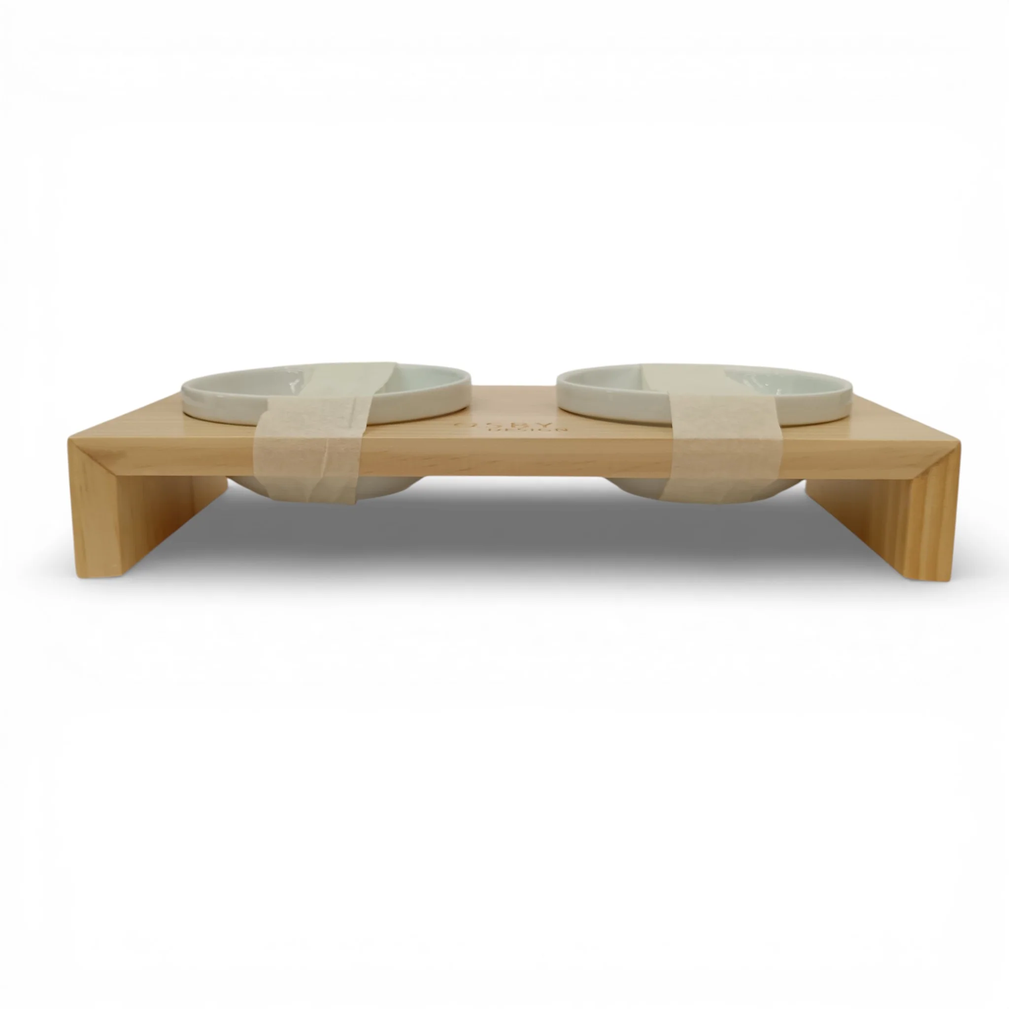 QSBY Design Double Pet Feeder Oak Wooden Stand with Ceramic Bowls | Pre-loved - Image 2