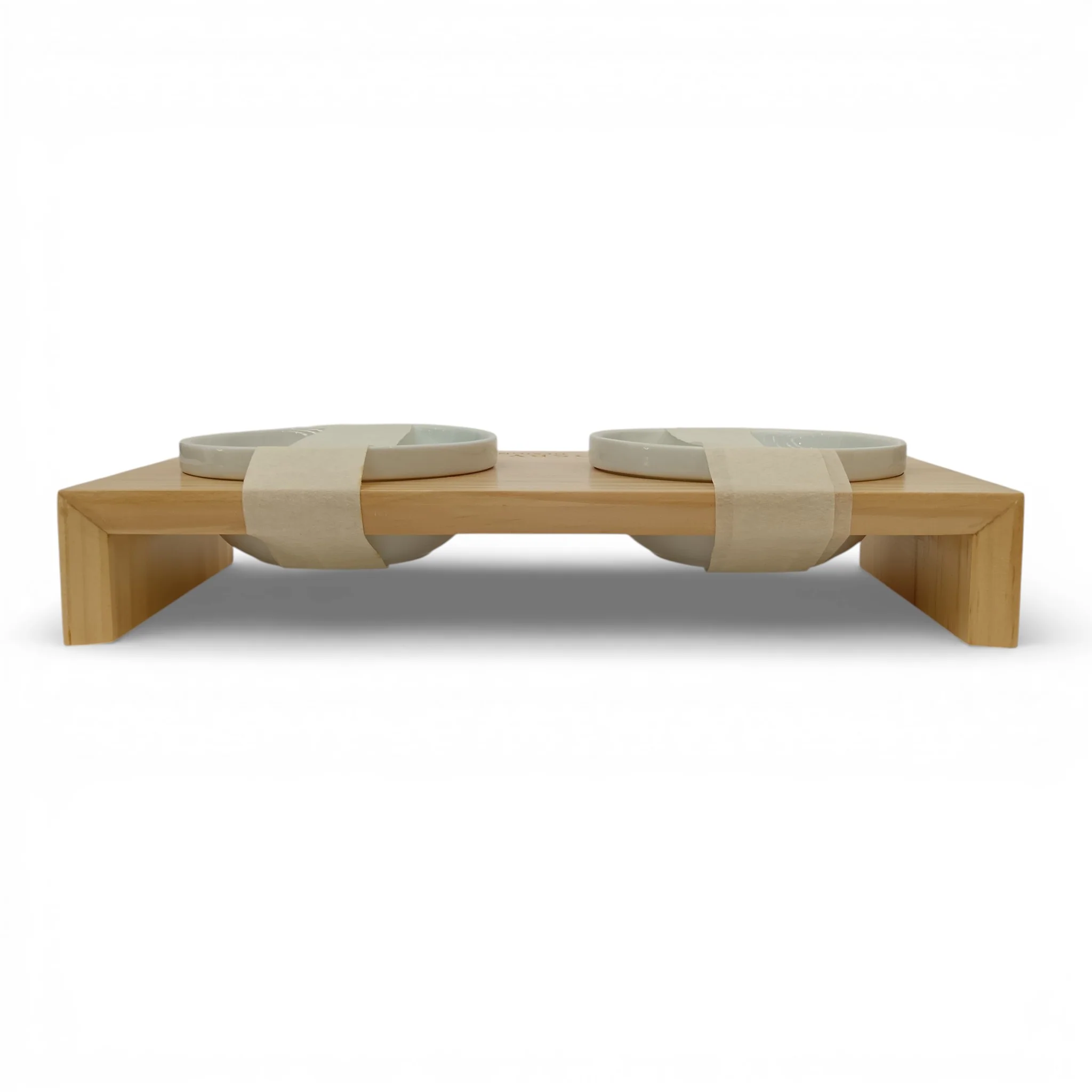 QSBY Design Double Pet Feeder Oak Wooden Stand with Ceramic Bowls | Pre-loved - Image 4