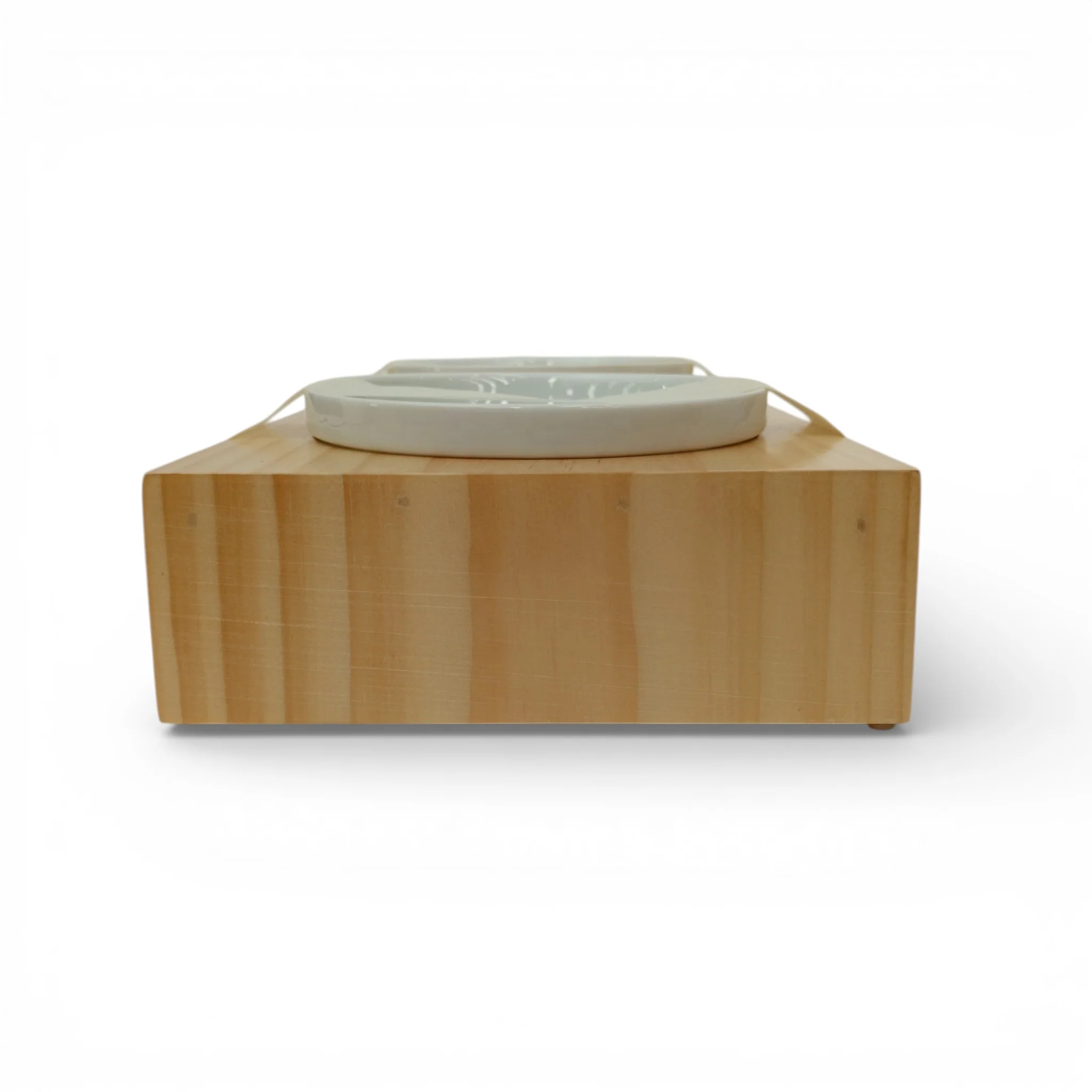 QSBY Design Double Pet Feeder Oak Wooden Stand with Ceramic Bowls | Pre-loved - Image 5