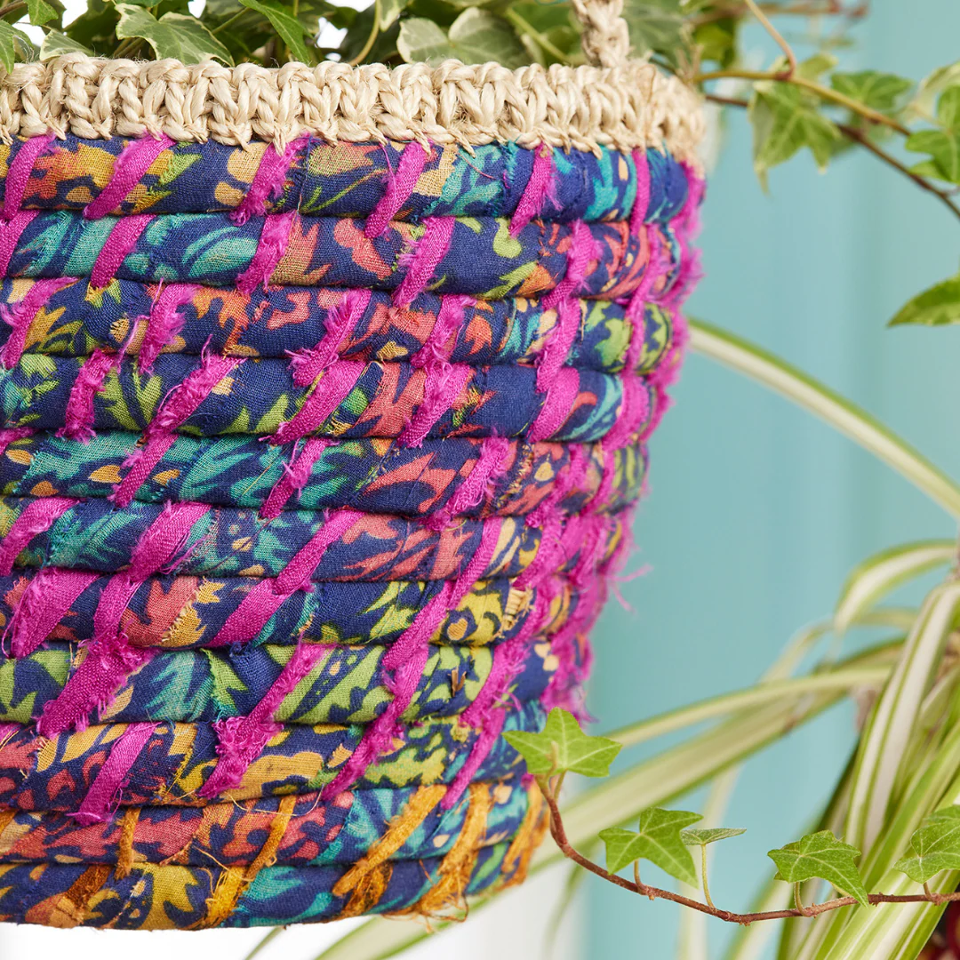 Recycled Sari Hanging Plant Basket | Namaste - Image 2