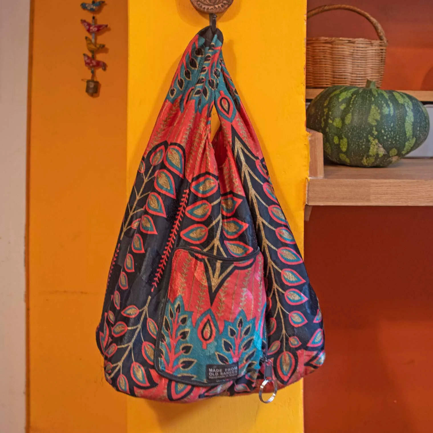 Recycled Sari Packable Shopping Tote Bag - Image 5