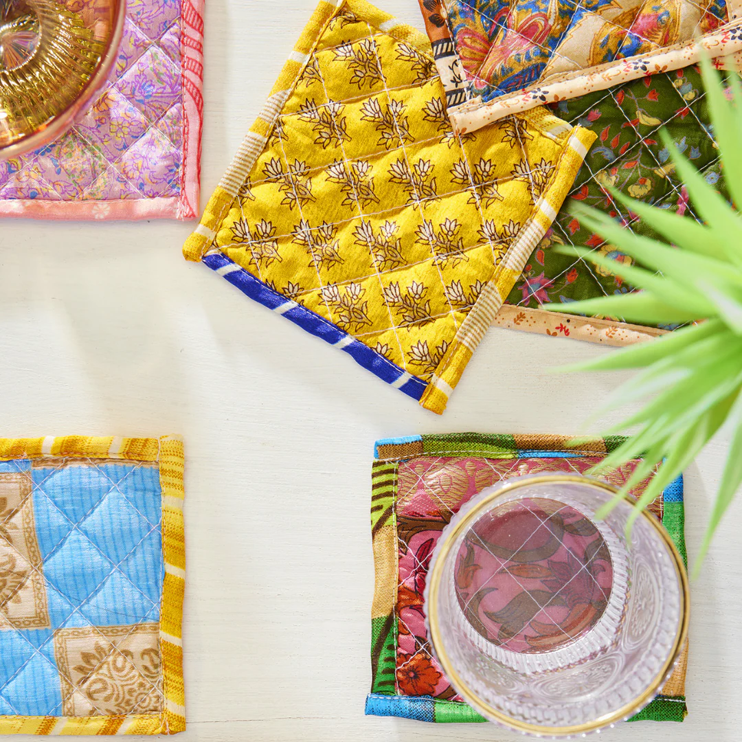 Recycled Sari Quilted Coaster | Namaste - Image 3