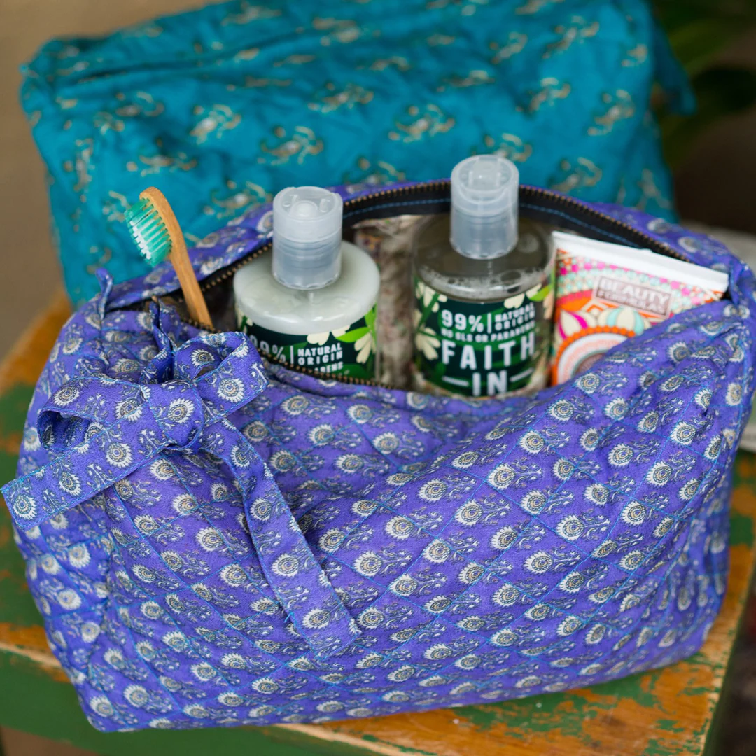 Recycled Sari Zip Wash Bag | Namaste - Image 2