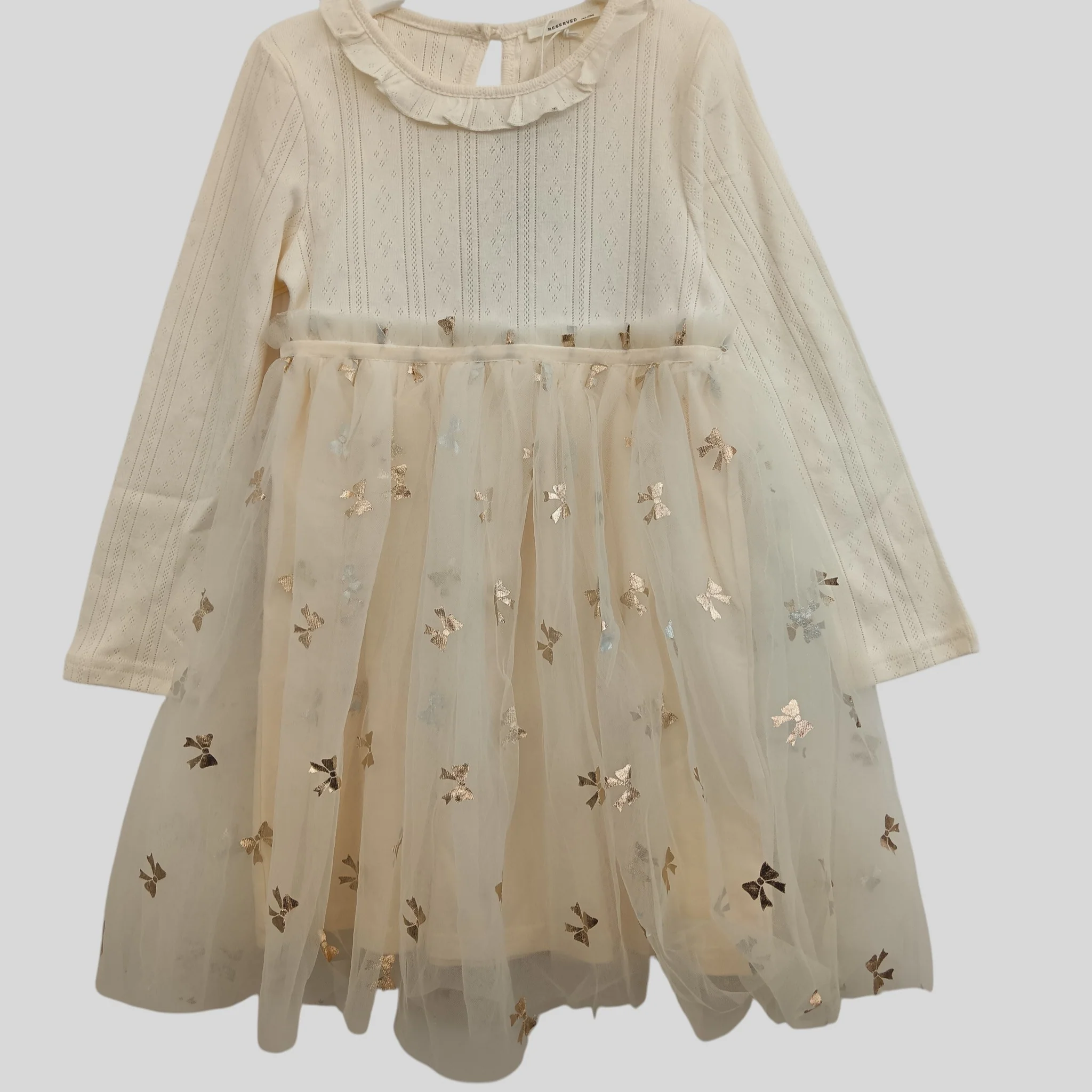 Reserved Cream Dress Long Sleeve Chiffon Bottom Girl's 5-6 Years - 166 cm -Tags On  - Preloved