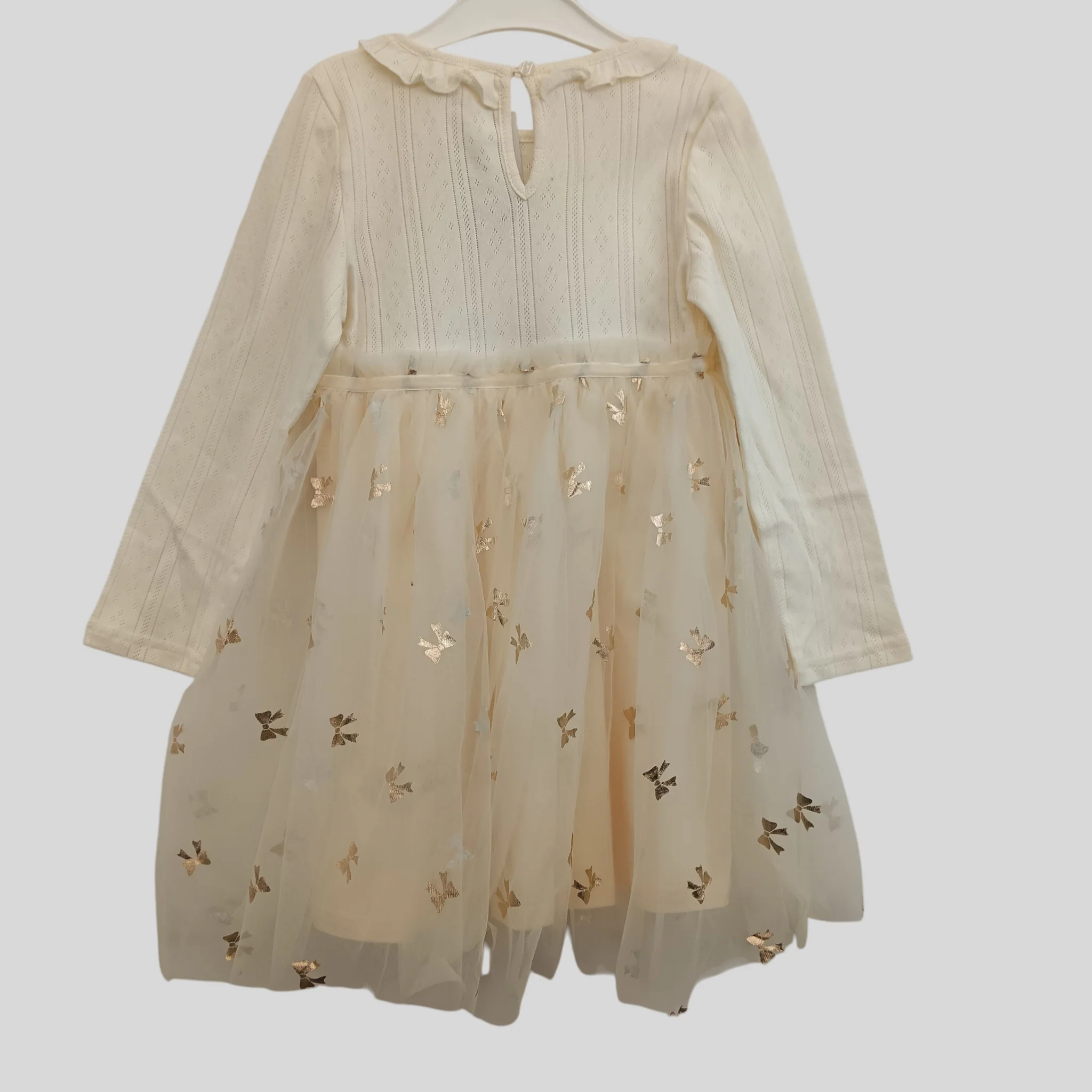Reserved Cream Dress Long Sleeve Chiffon Bottom Girl's 5-6 Years - 166 cm -Tags On  - Preloved - Image 2