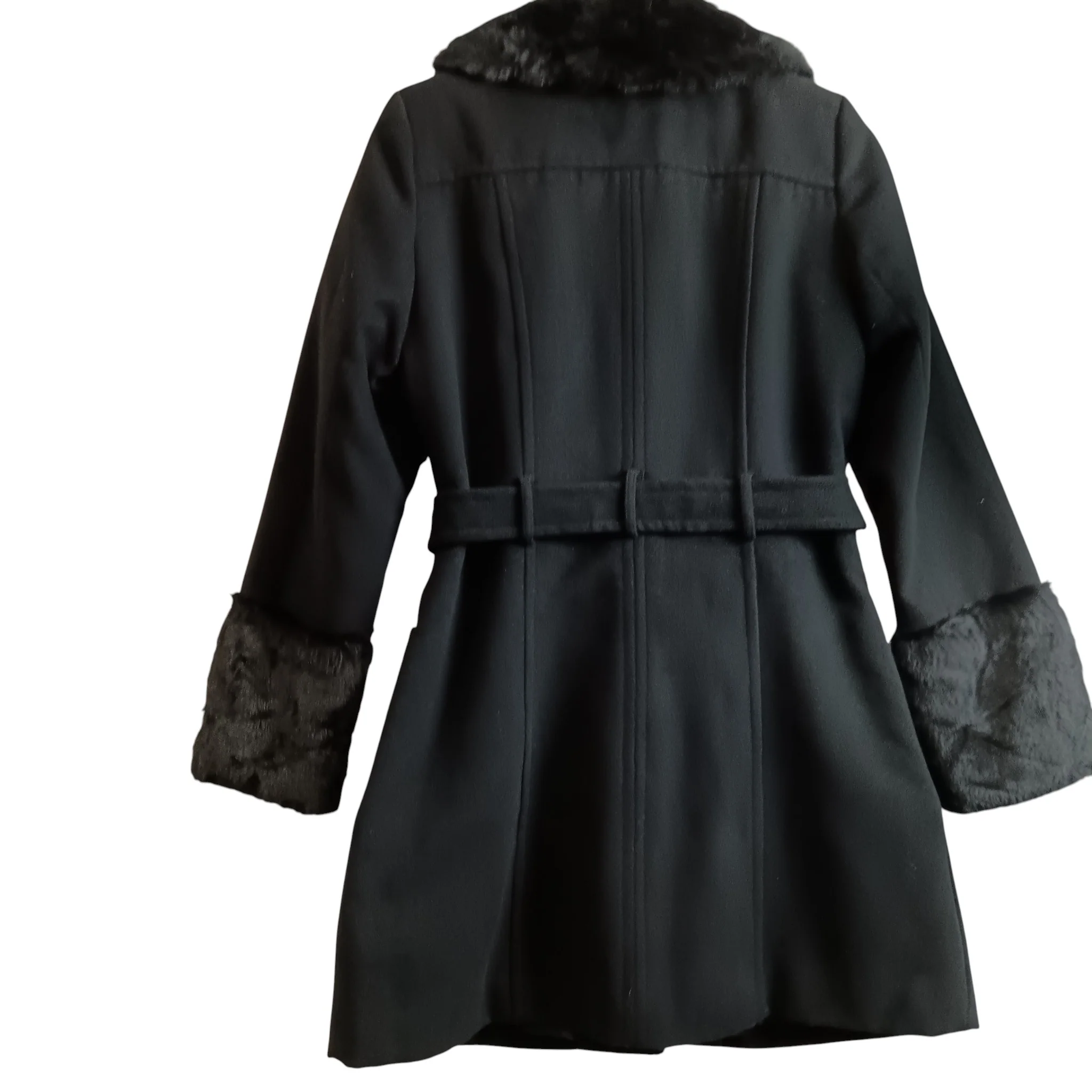 Rino & Pelle Black Women's Coat With Faux Fur Trim And Decorative Buckle Size 40 -Womenswear | Pre-loved - Image 2