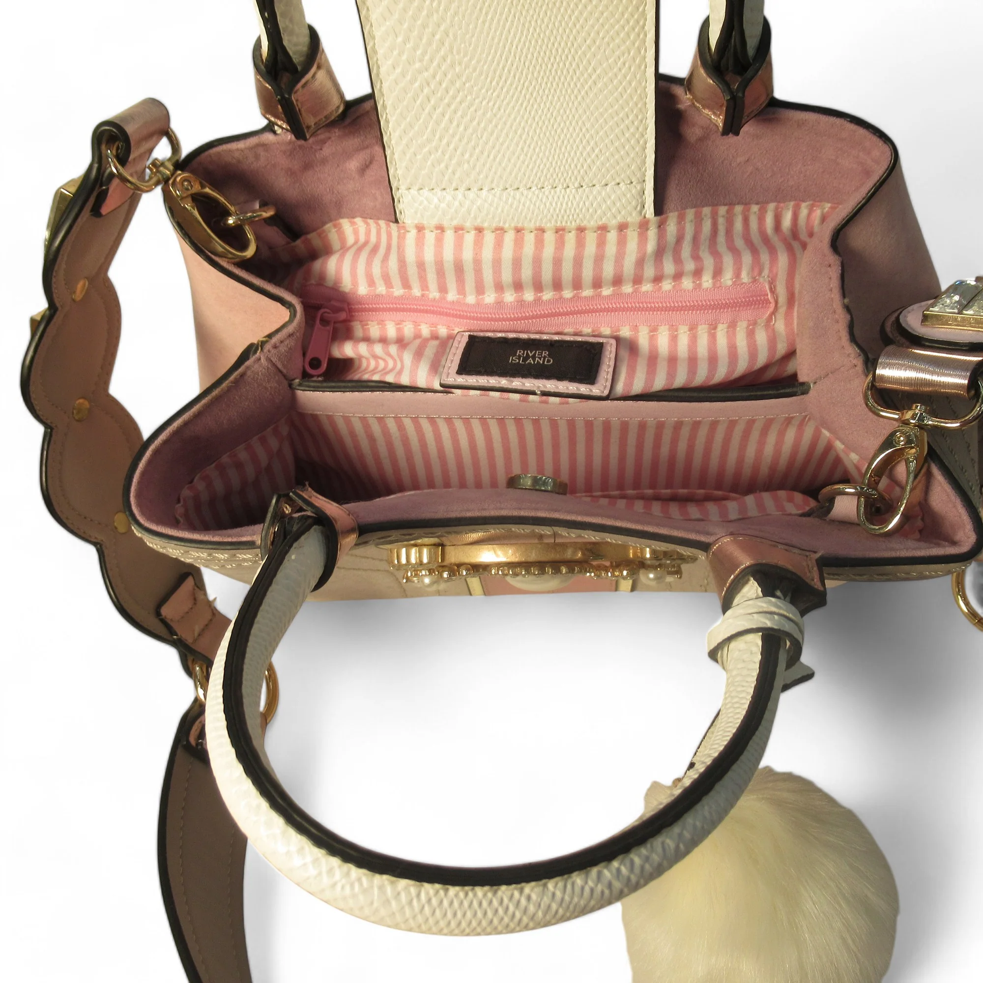 River Island Medium Pink Handbag Gem Stone Womenswear | Preloved - Image 4