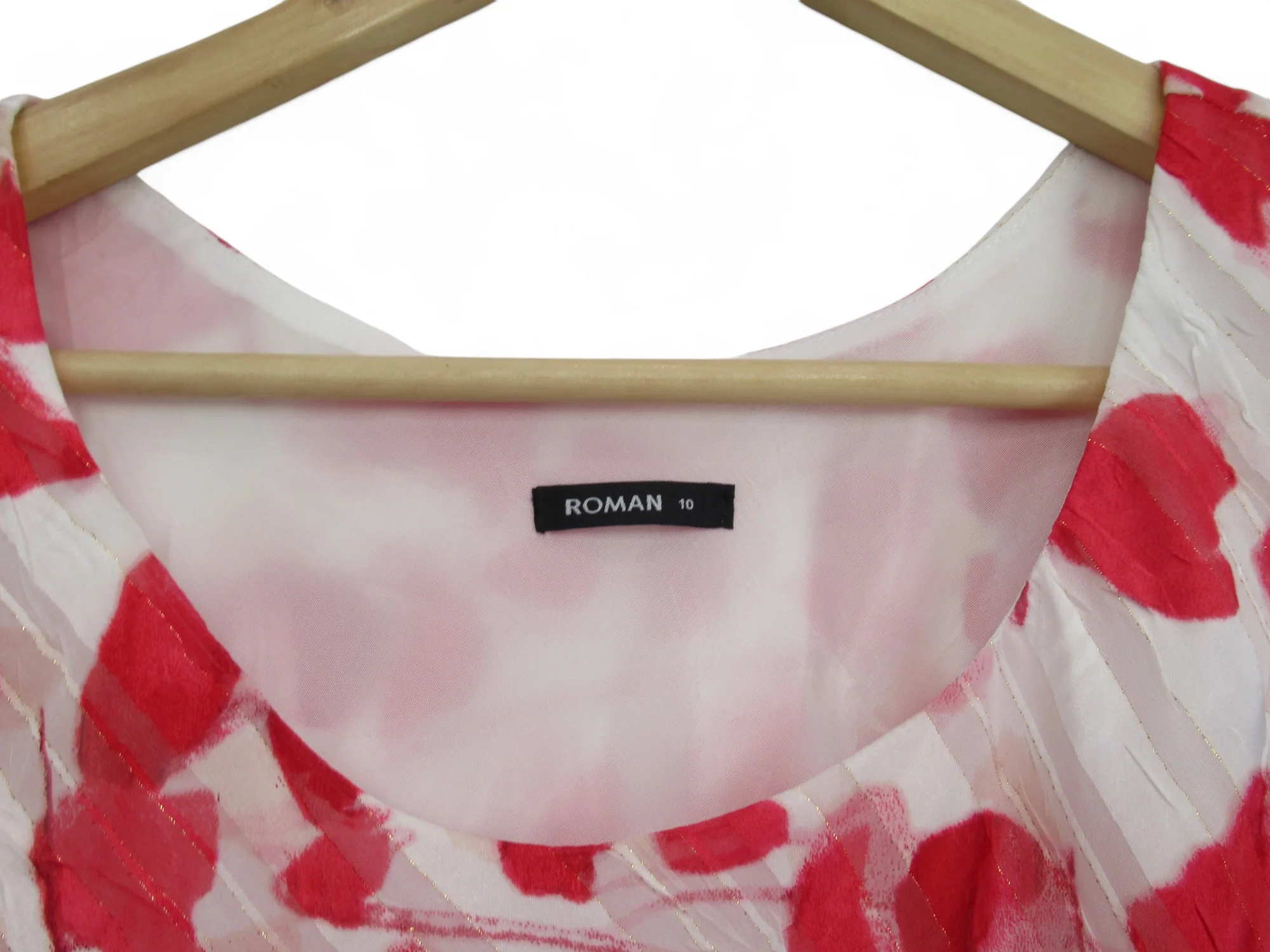 Roman UK 10 Red White Dress Polyester Long Sleeveless | Preloved - Image 3