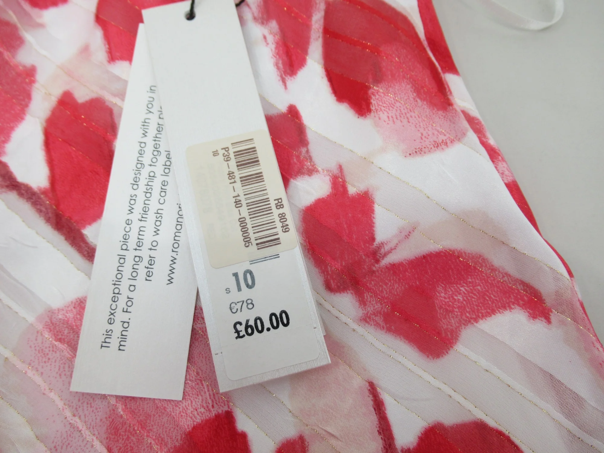 Roman UK 10 Red White Dress Polyester Long Sleeveless | Preloved - Image 5