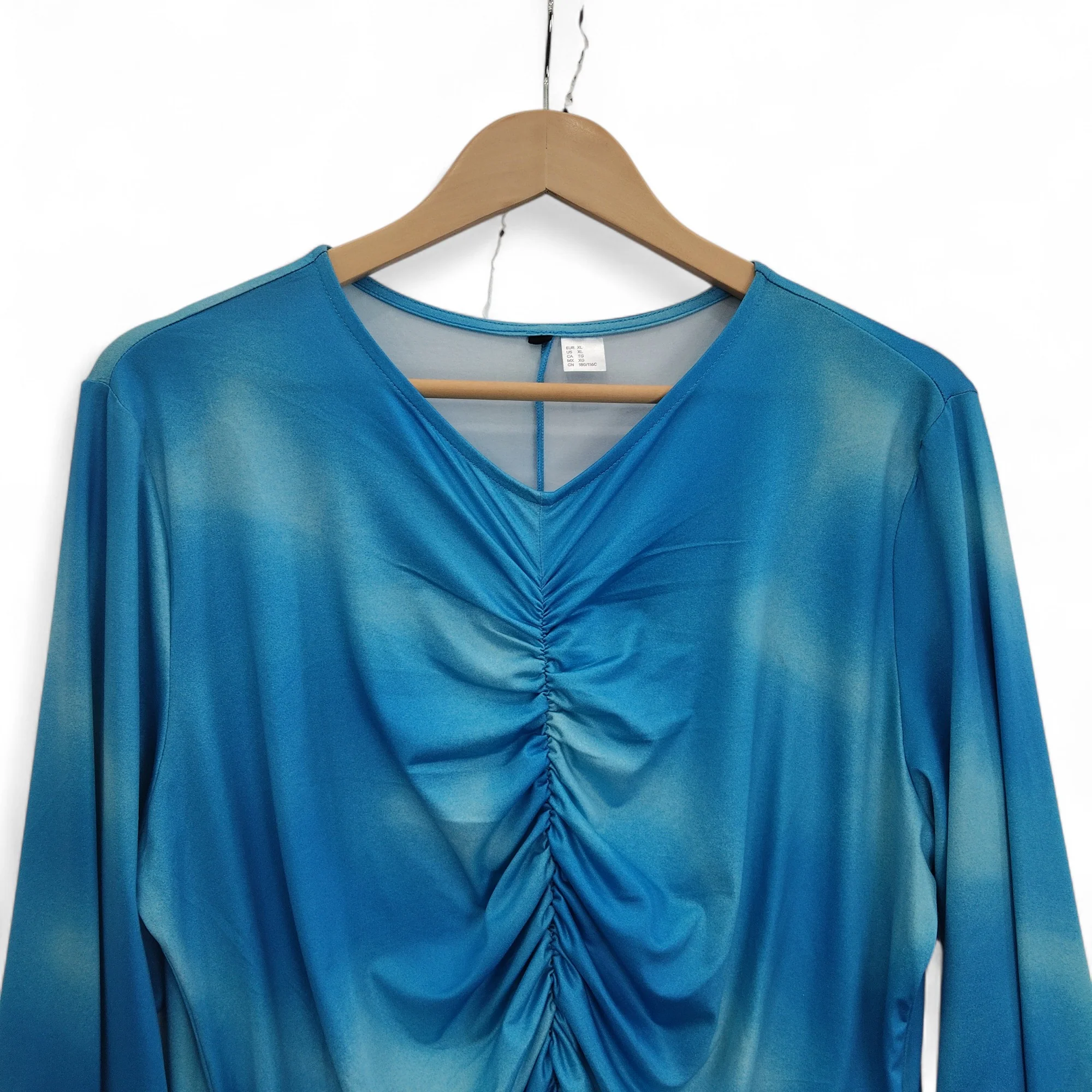 Ruched Dress XL Blue V Neck Midi Womenswear | Pre-loved - Image 2