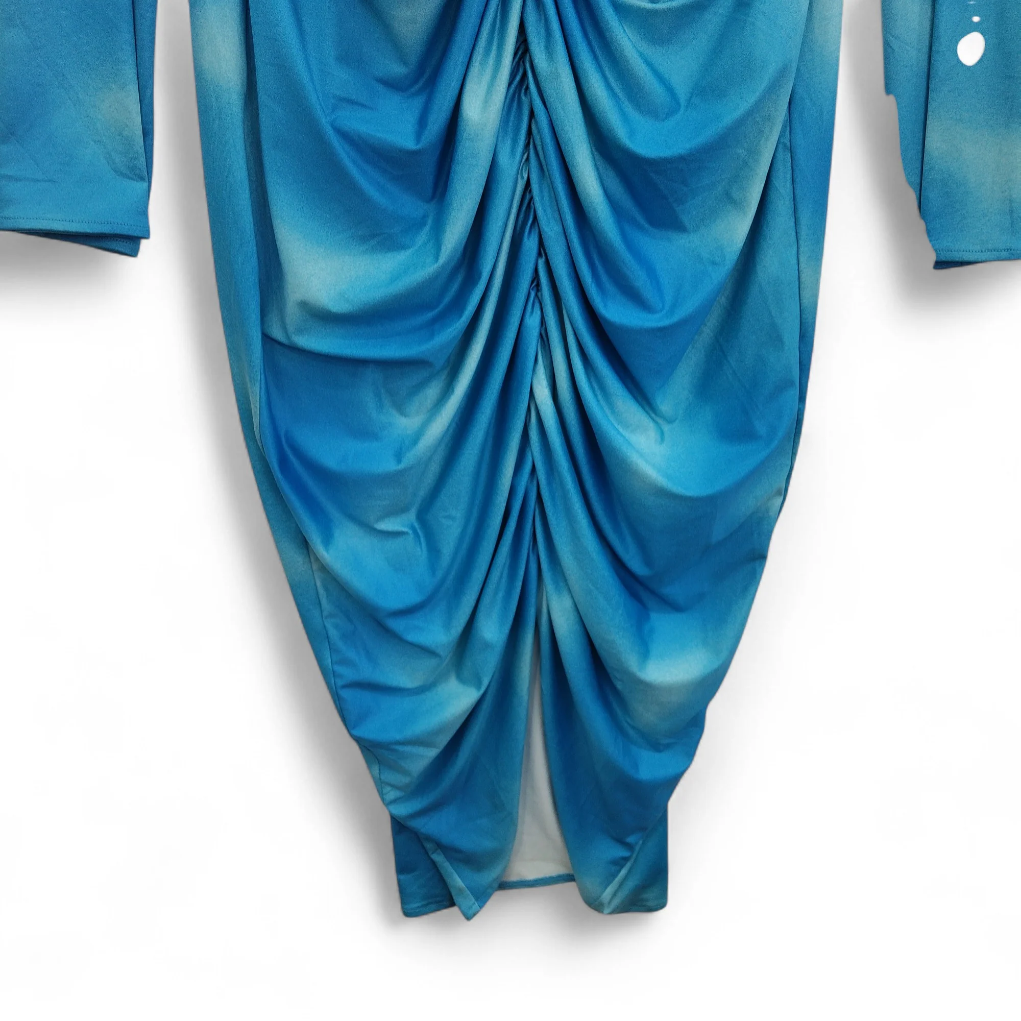 Ruched Dress XL Blue V Neck Midi Womenswear | Pre-loved - Image 3