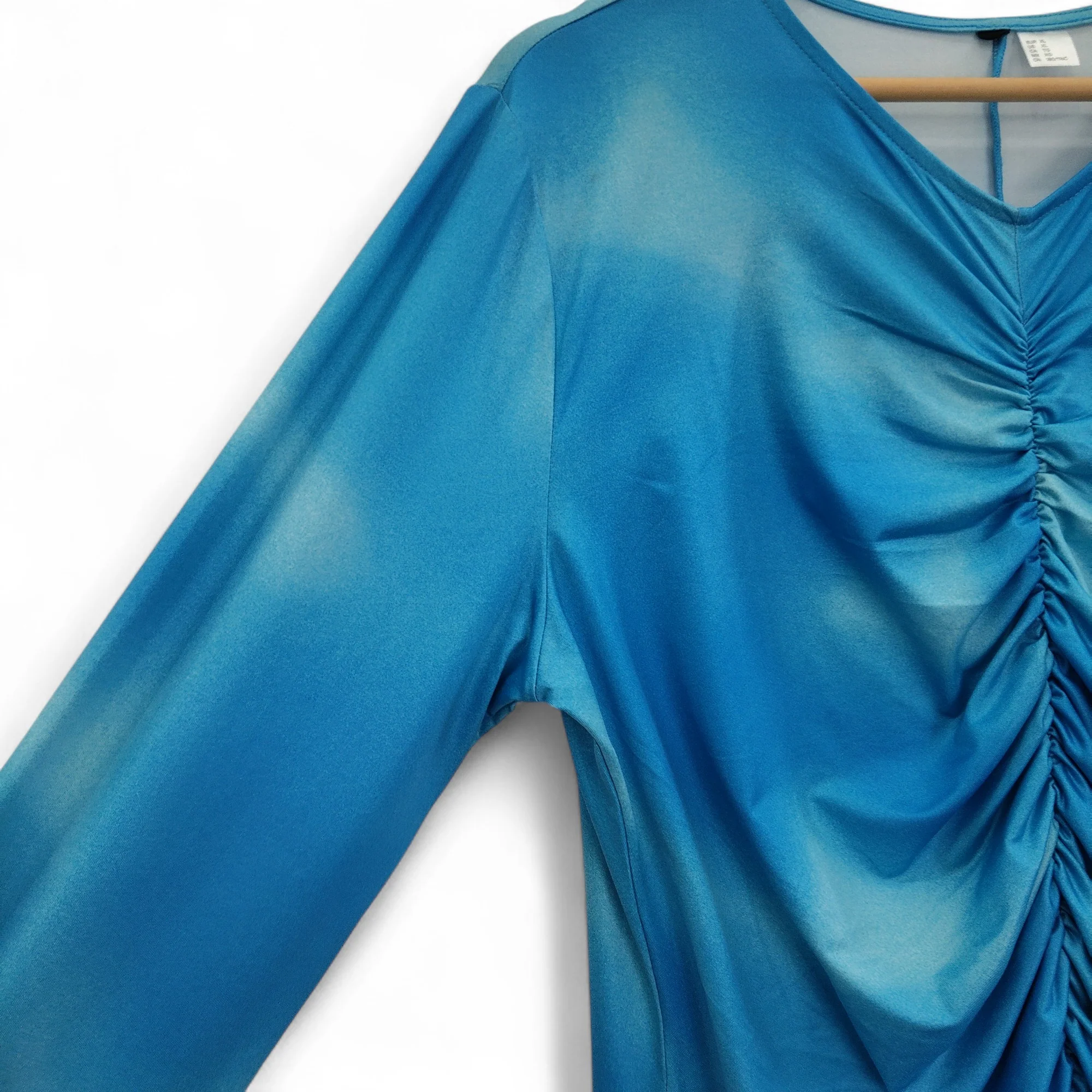 Ruched Dress XL Blue V Neck Midi Womenswear | Pre-loved - Image 4