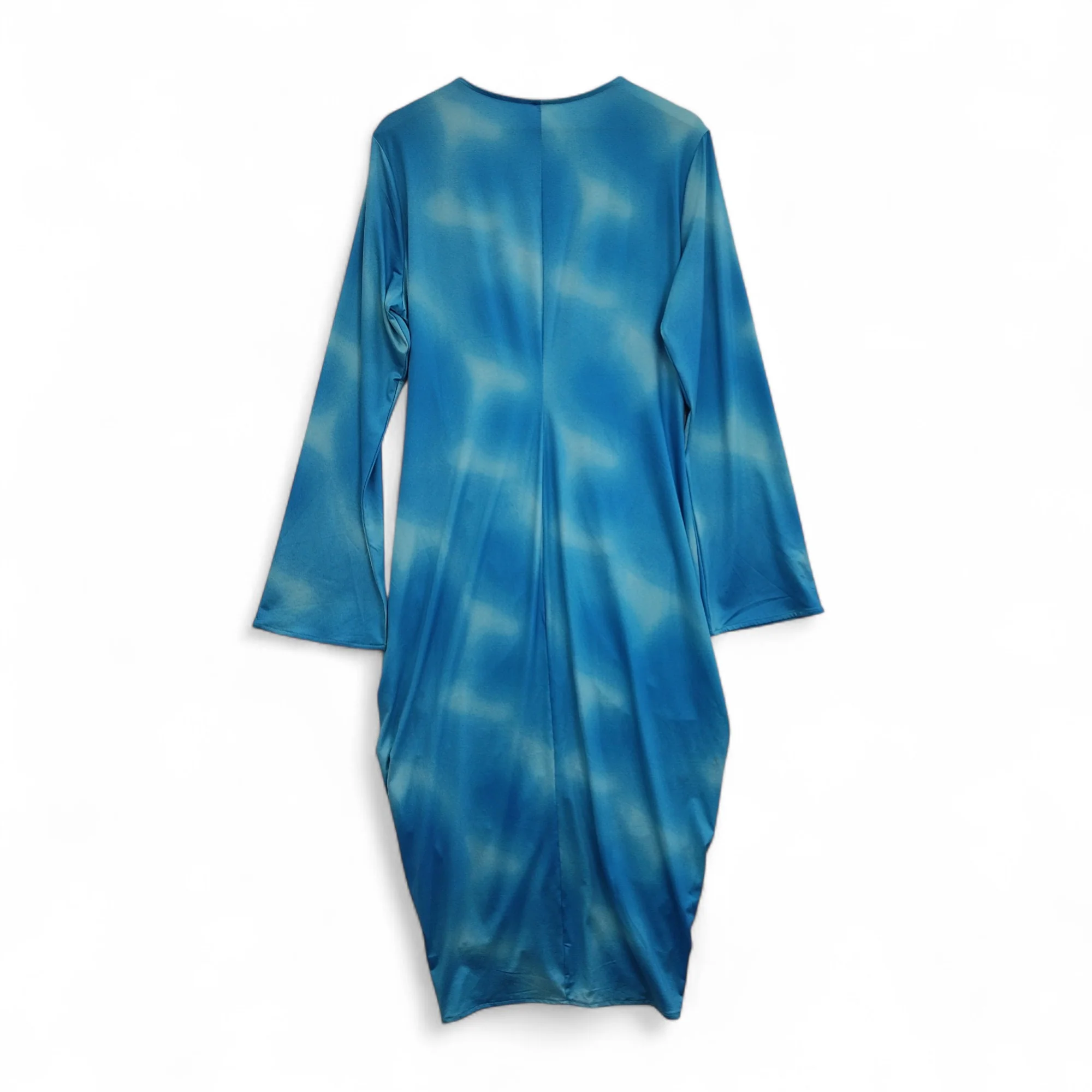 Ruched Dress XL Blue V Neck Midi Womenswear | Pre-loved - Image 6