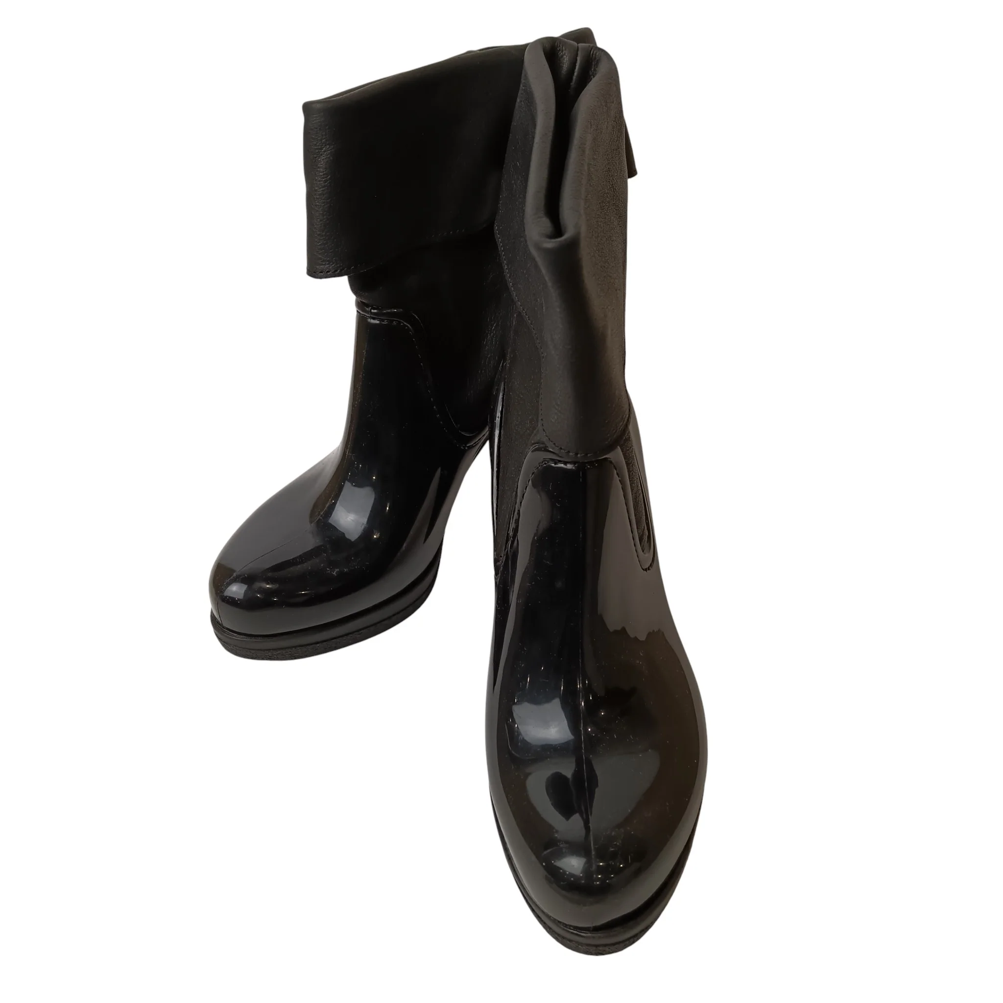 Sage Wilson Vicky Black Leather PVC Women's Boots Size 39  Fold-Over Cuff BNWT-  Womenswear | Pre-loved