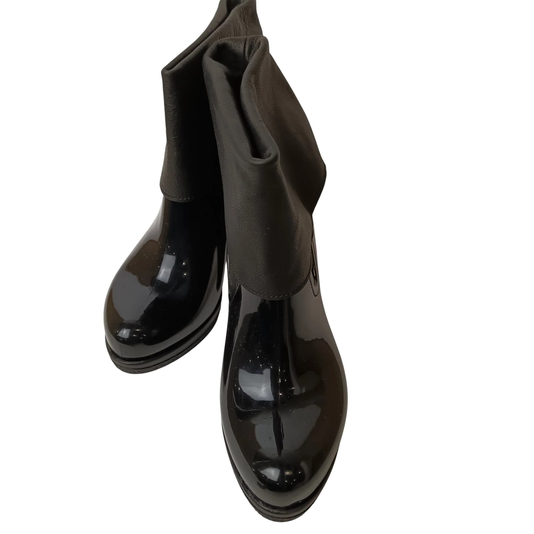 Sage Wilson Vicky Black Leather PVC Women's Boots Size 40 Fold-Over Cuff BNWT -  Womenswear | Pre-loved