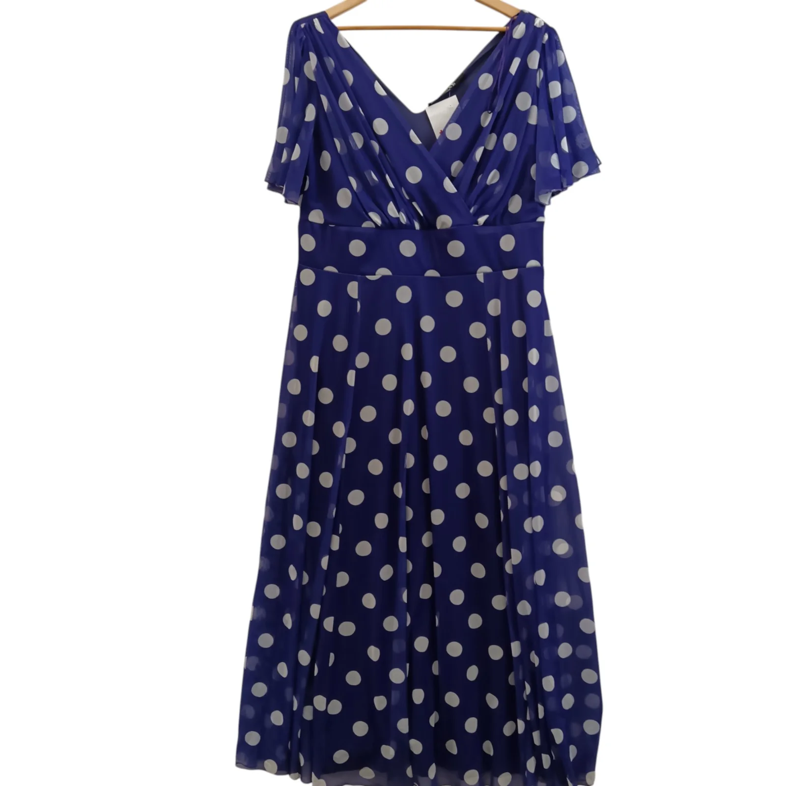 Scarlett & Joe Purple Polka Dot  V-Neck Long Women's Dress UK 22 - Tags on- Womenswear | Pre-loved