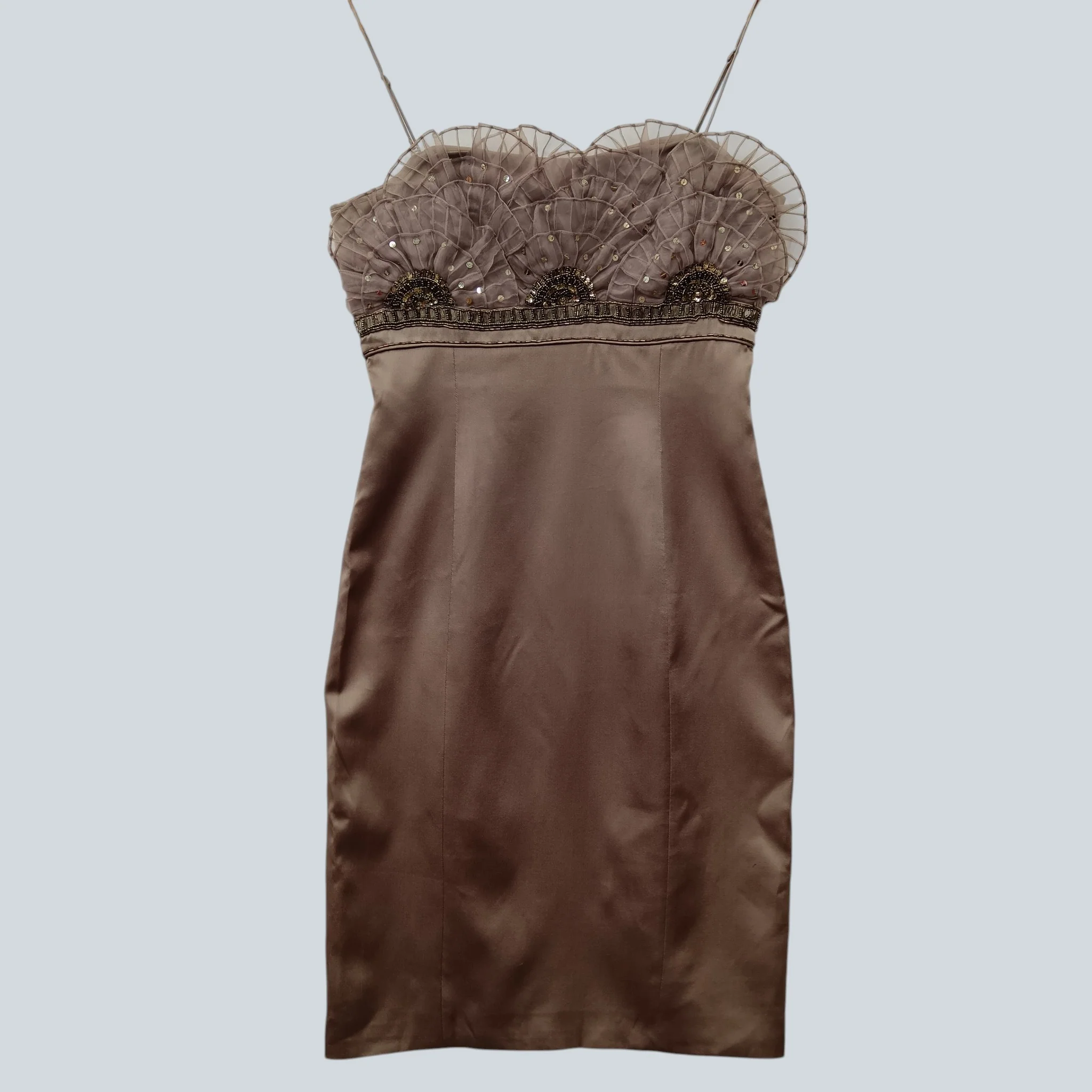Karen Millen Special Occasion Chocolate Brown Silk Satin Short Dress UK 10 Womenswear | Pre-loved