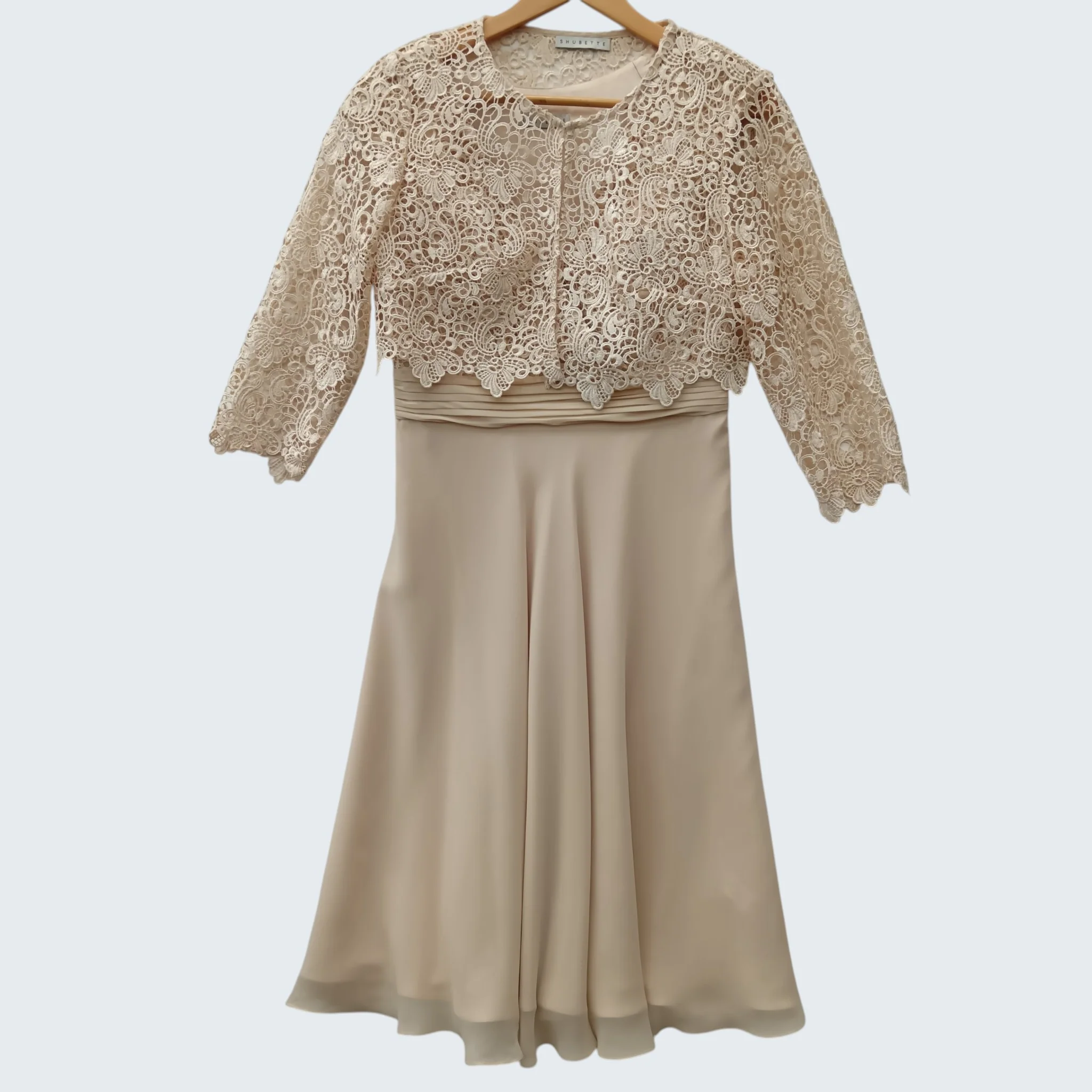 Shubette  Mother Of Bride Outfit Gold Dress With Matching Jacket  UK 10 - Womenswear | Pre-loved