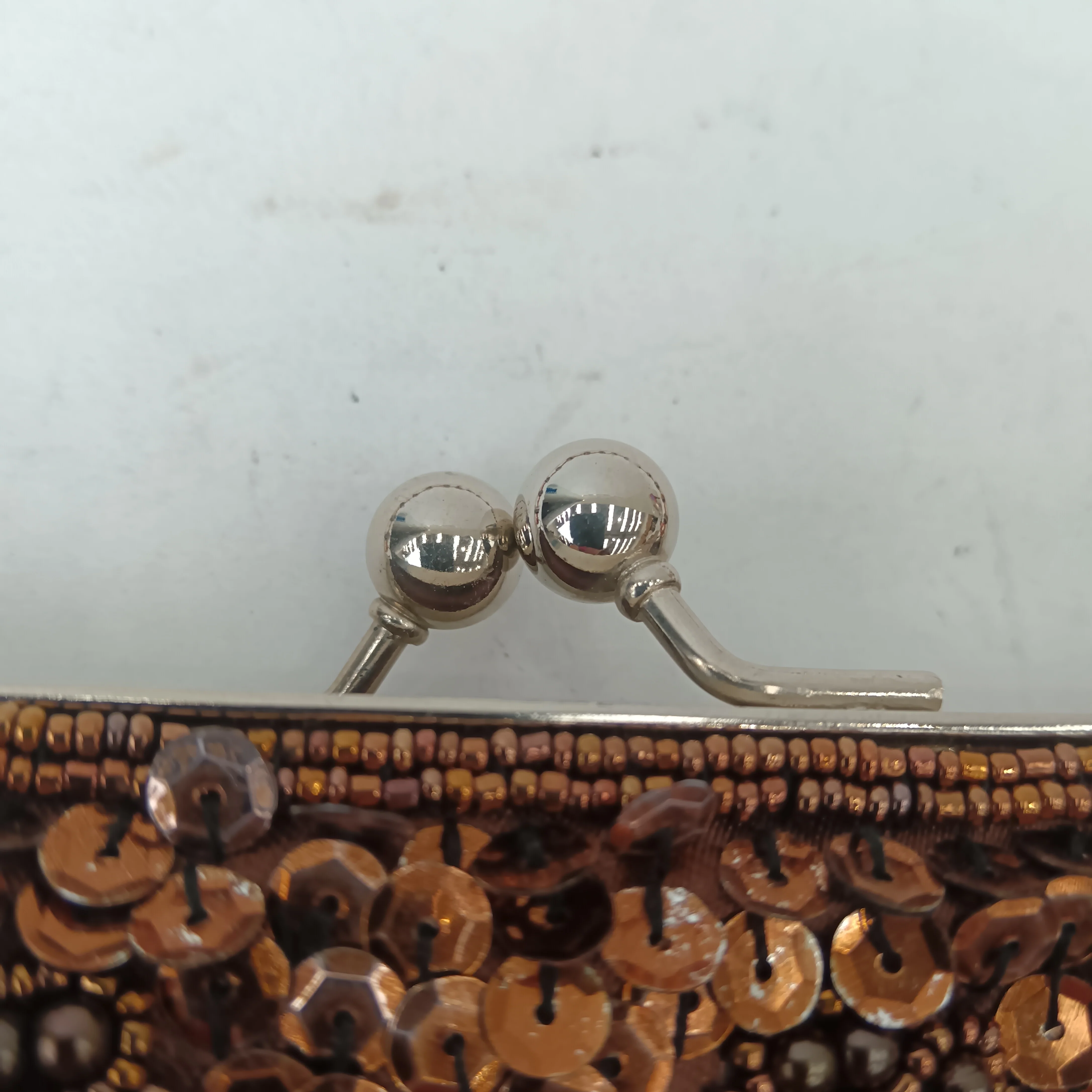 Small Brown Beaded Sequined Ladies Clutch Bag With Beaded Strap Bag- Womenswear | Pre-loved - Image 4