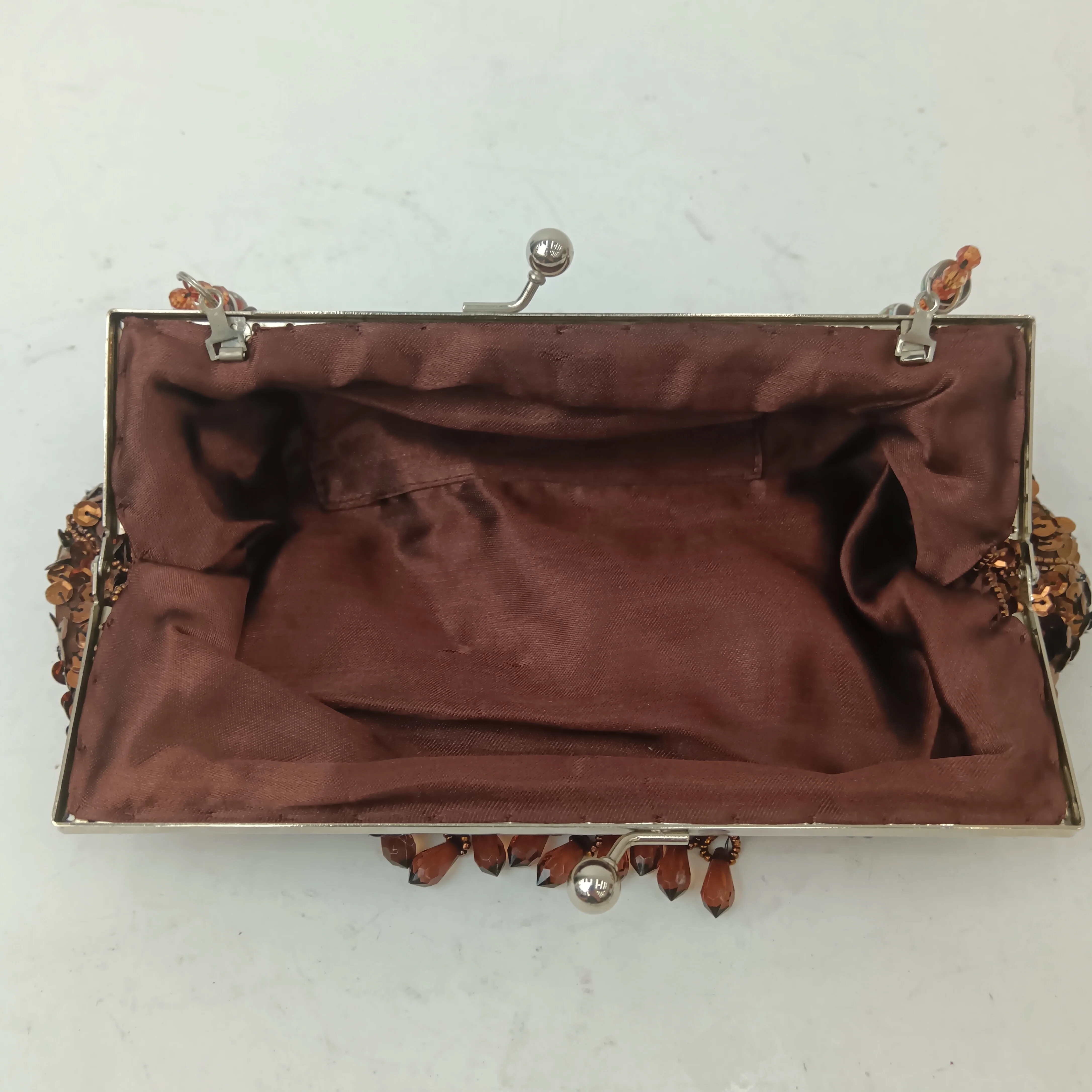 Small Brown Beaded Sequined Ladies Clutch Bag With Beaded Strap Bag- Womenswear | Pre-loved - Image 5
