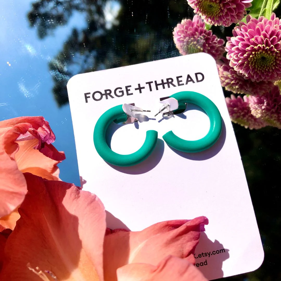 Small Turquoise Hoop Earrings | Forge + Thread - Image 2