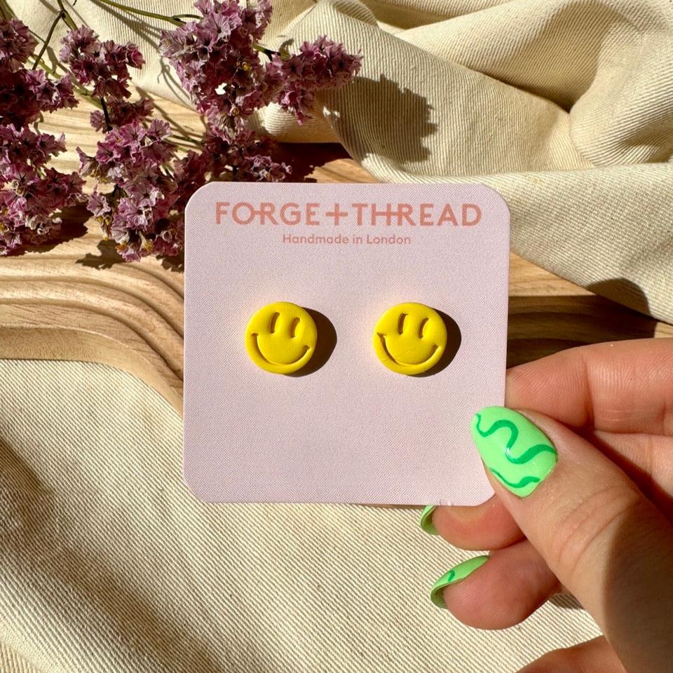 Smiley yellow stud Earrings | Forge + Thread - Image 2