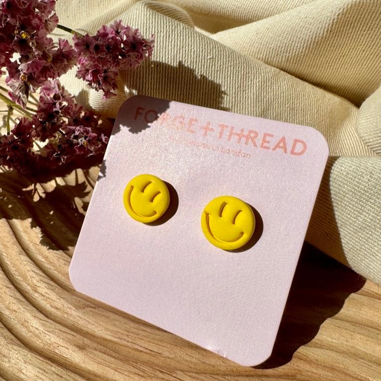 Smiley yellow stud Earrings | Forge + Thread - Image 3