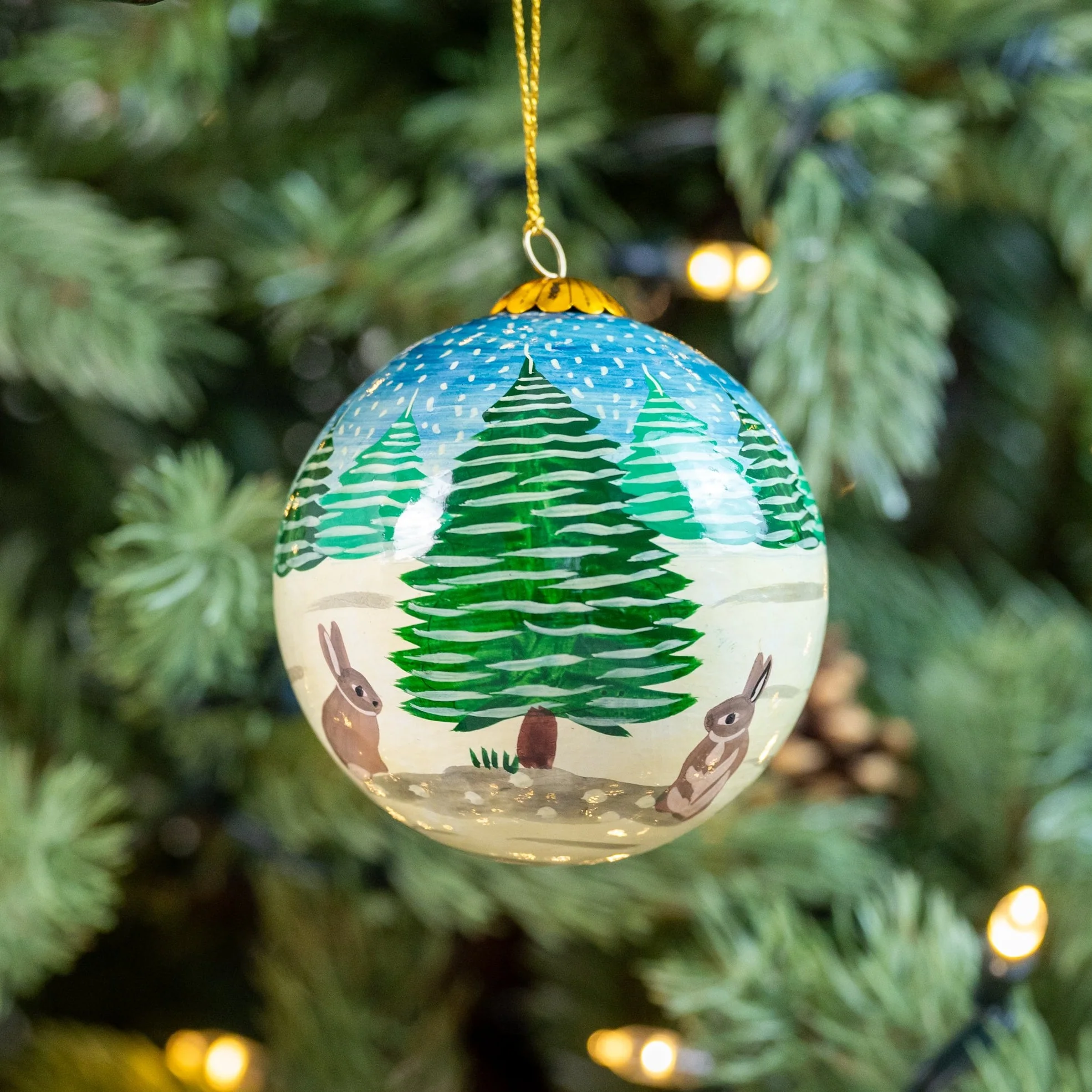 Snow Bunnies Hand Painted Christmas Bauble | British Red Cross Shop