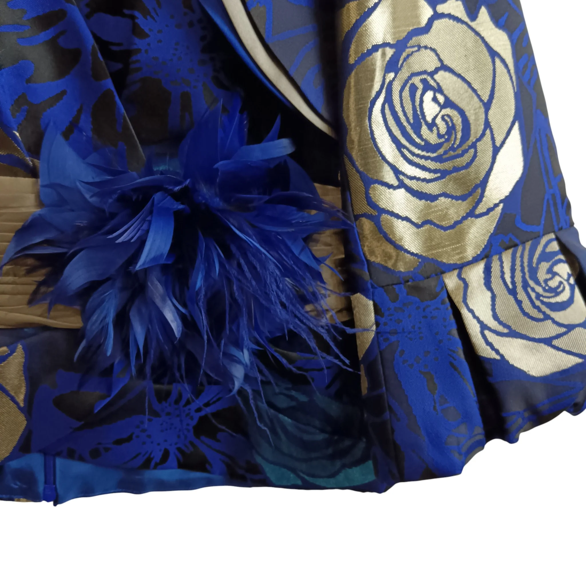 Sona Pena Dark Blue Gold Floral Print 3 Pieces Mother Of Bride  Satin Outfit Women's UK 14- Womenswear | Pre-loved - Image 4