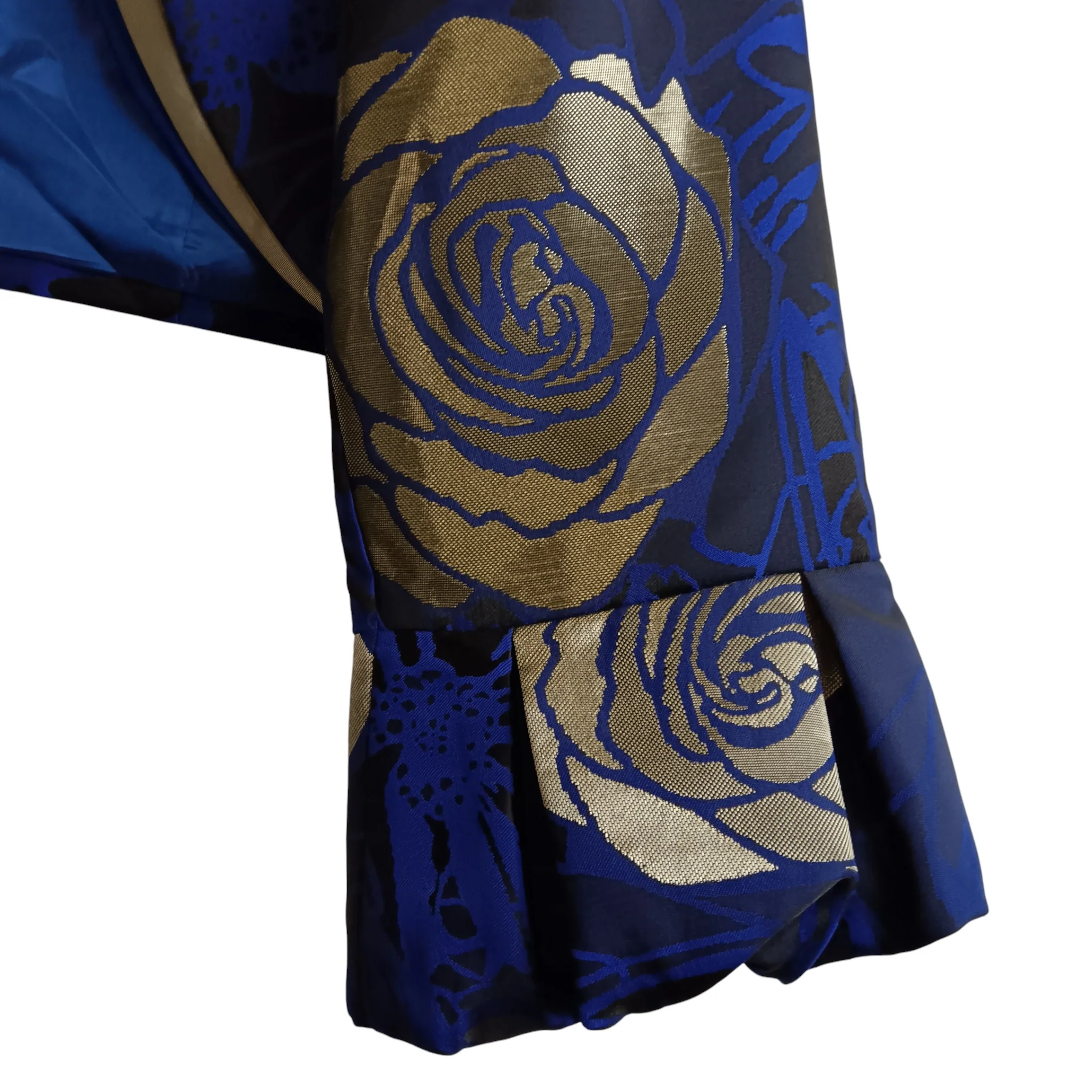 Sona Pena Dark Blue Gold Floral Print 3 Pieces Mother Of Bride  Satin Outfit Women's UK 14- Womenswear | Pre-loved - Image 6
