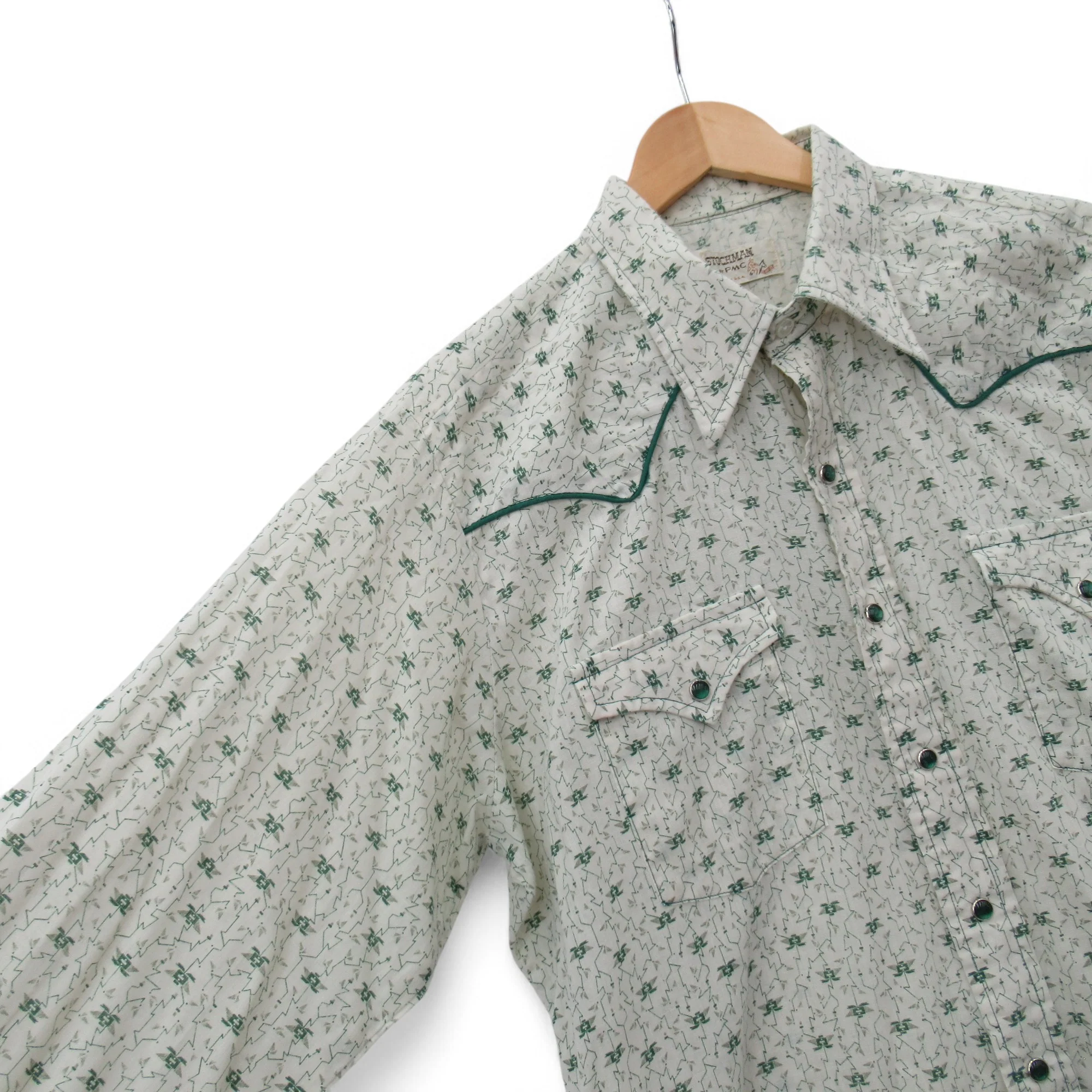 Stockman Vintage Shirt XXL Green Cream Menswear | Pre-loved - Image 4