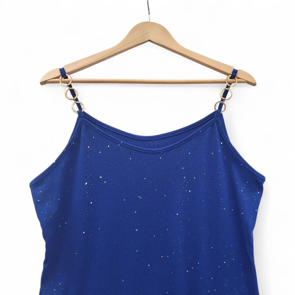 Strappy Dress Short XXL Blue Glitter Womenswear | Pre-loved - Image 2