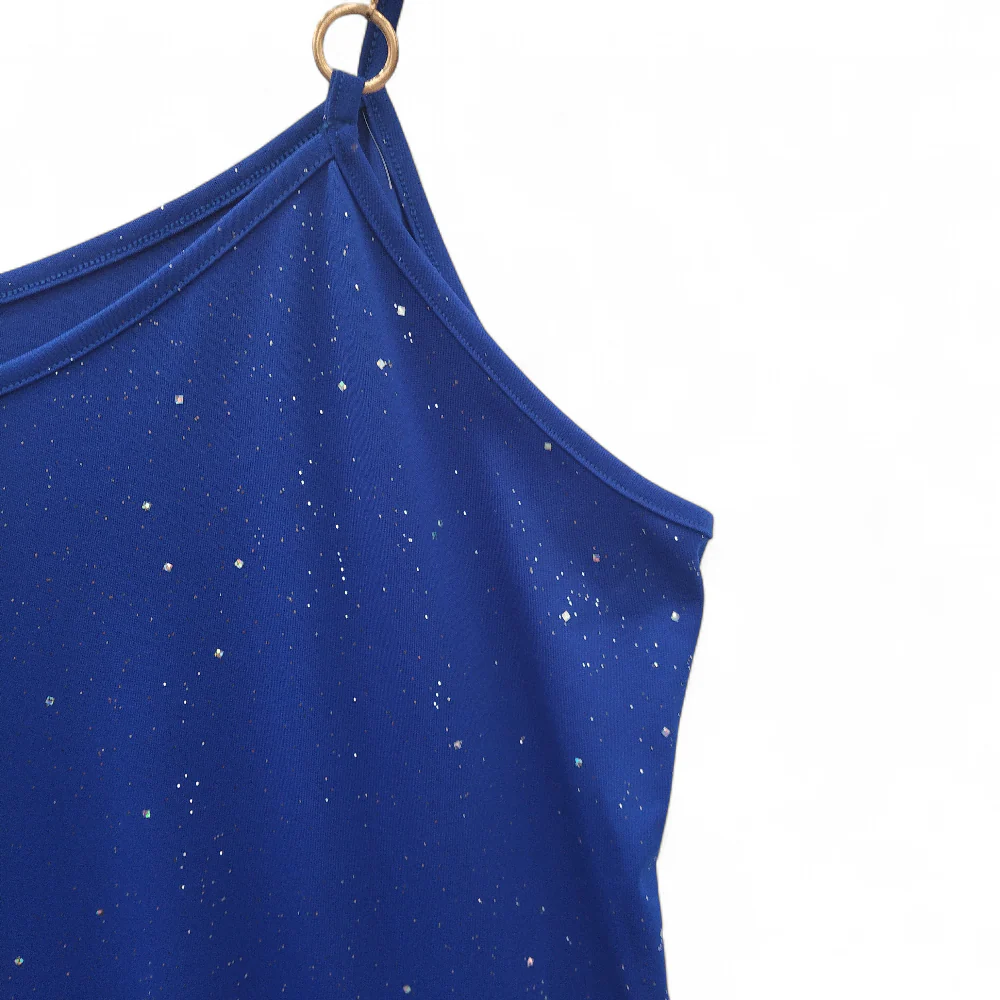 Strappy Dress Short XXL Blue Glitter Womenswear | Pre-loved - Image 3
