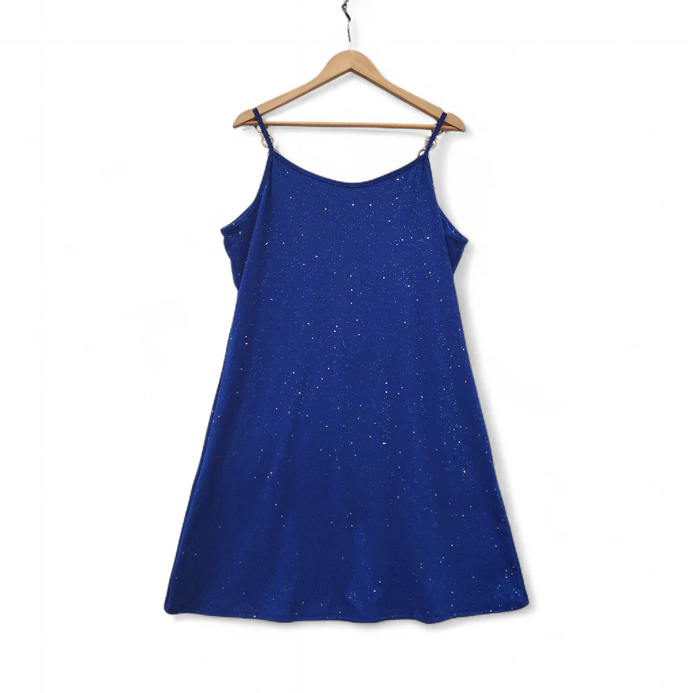 Strappy Dress Short XXL Blue Glitter Womenswear | Pre-loved - Image 4