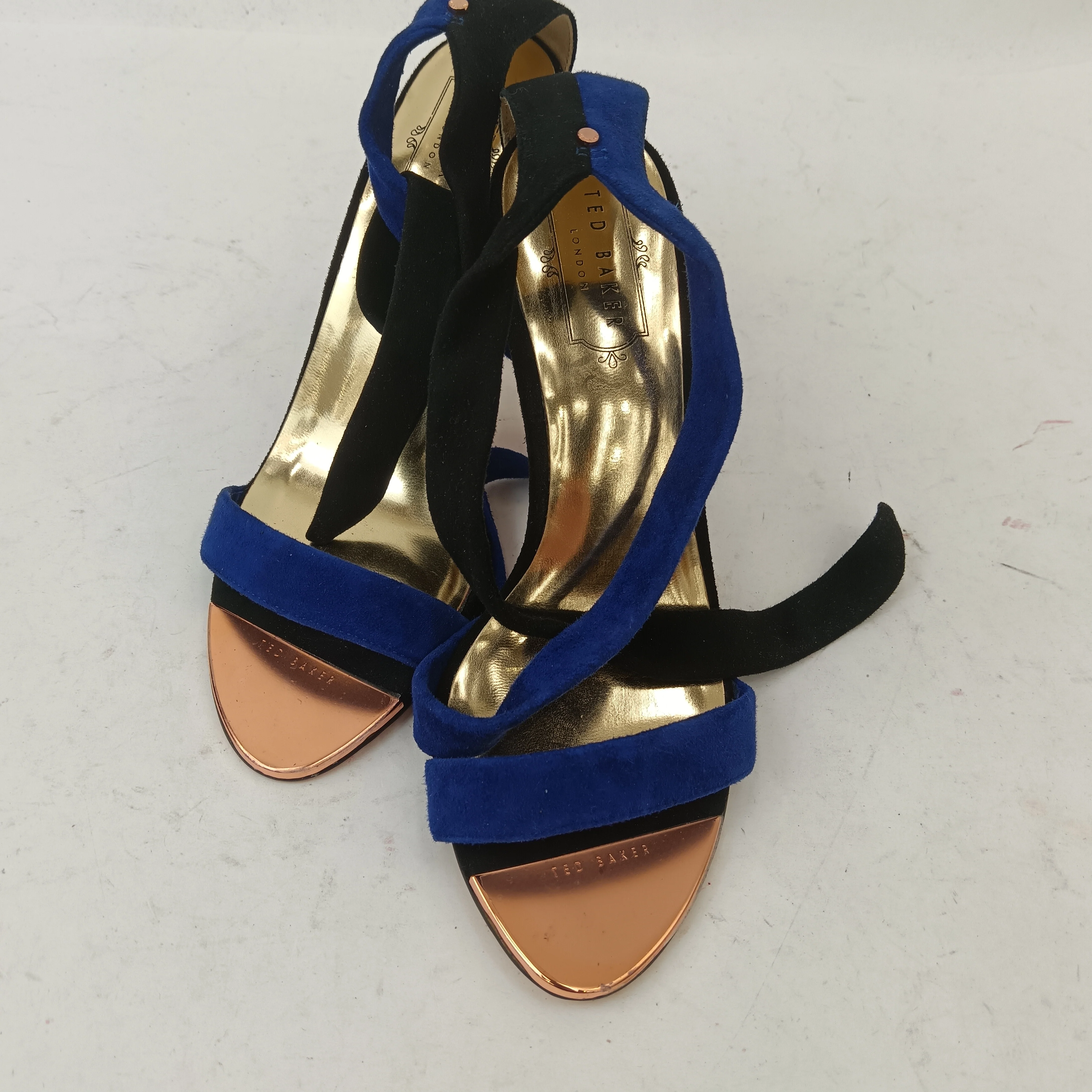 Ted Baker Black And Navy Suede Heeled Sandals UK 4 Womenswear | Pre-loved