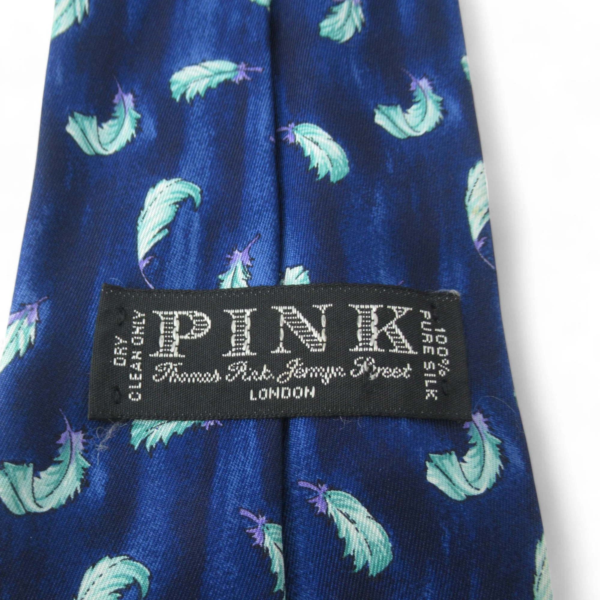 Thomas Pink Vintage Tie Blue Feather Silk Menswear | Preloved - Image 4