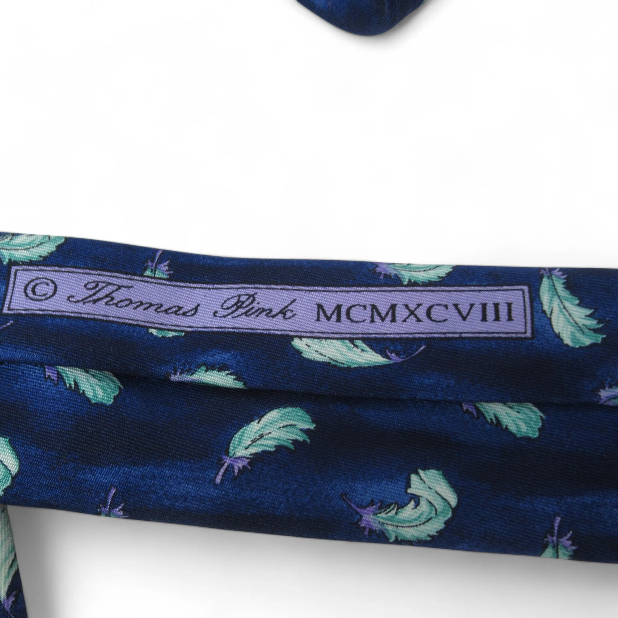 Thomas Pink Vintage Tie Blue Feather Silk Menswear | Preloved - Image 6