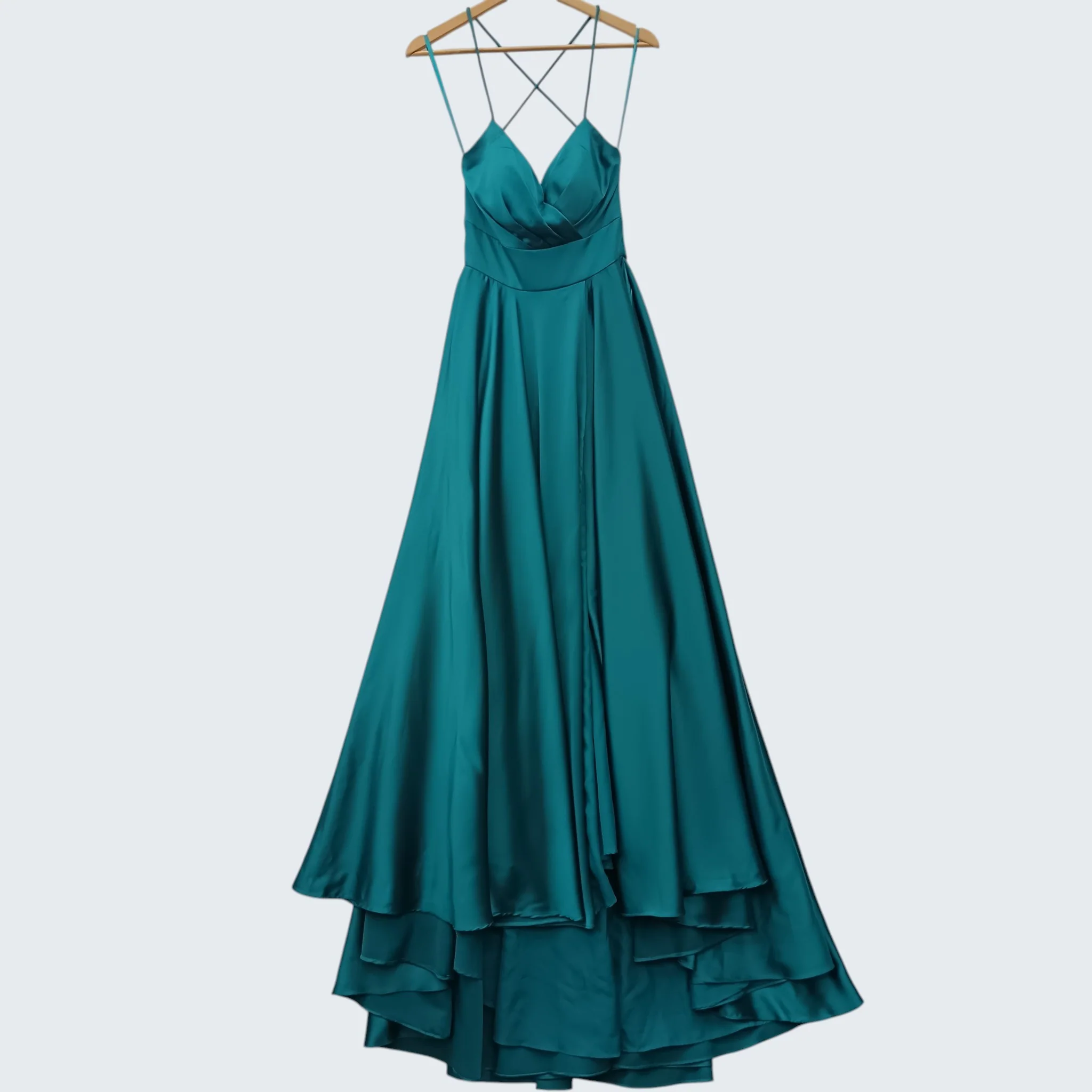 Tiffanys Turquoise Satin Hi-low Strappy Ladies Dress UK 14 - Womenswear | Pre-loved