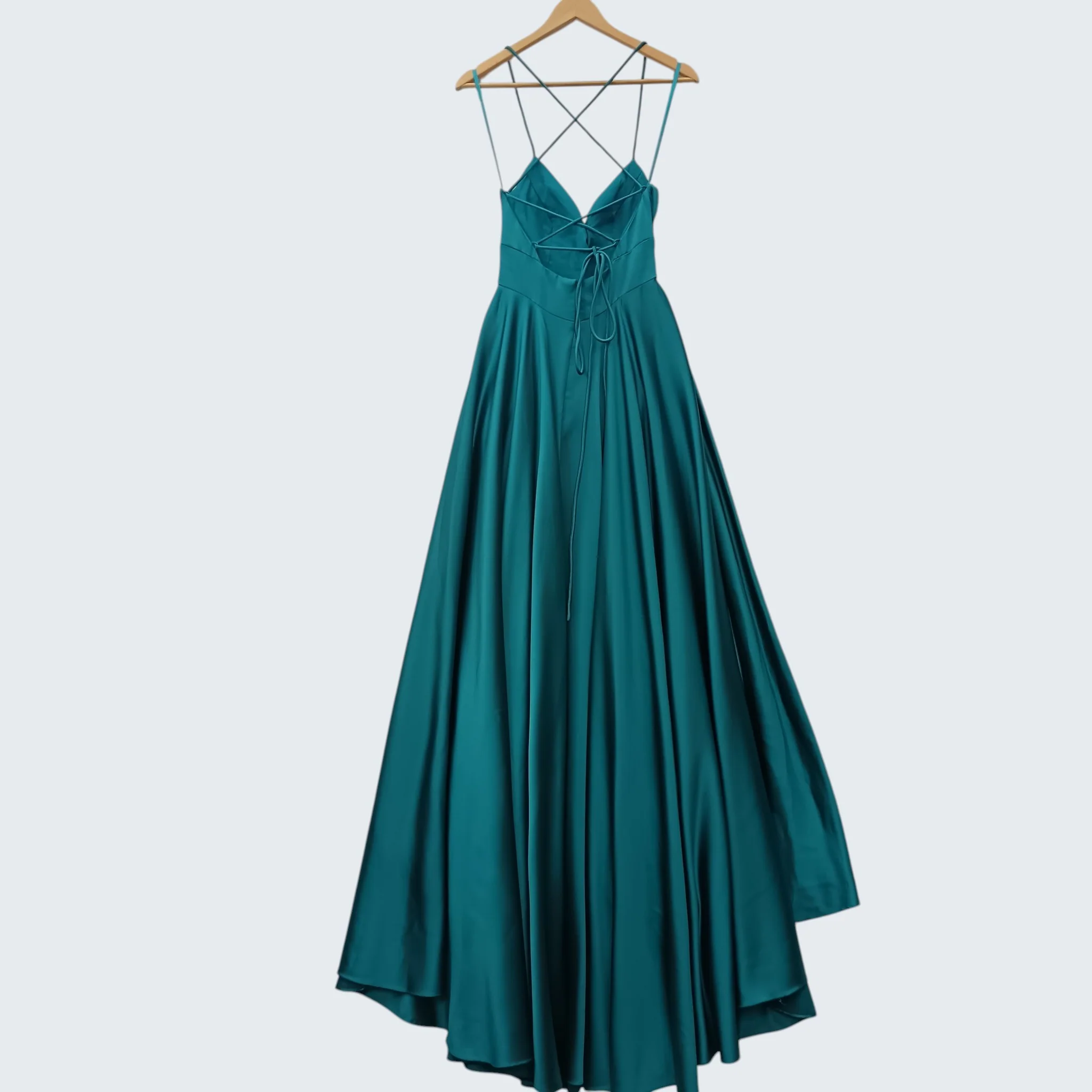 Tiffanys Turquoise Satin Hi-low Strappy Ladies Dress UK 14 - Womenswear | Pre-loved - Image 2