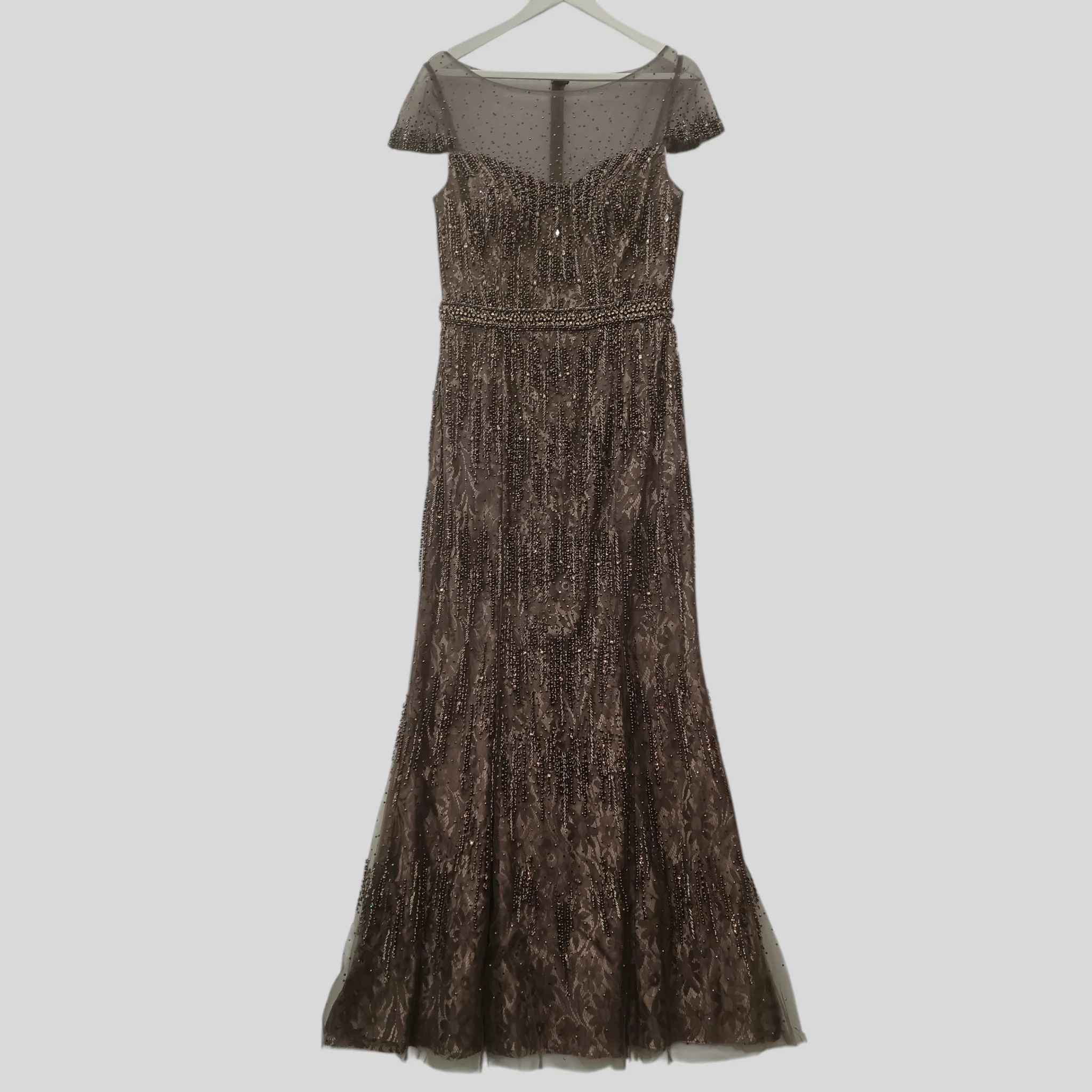Tony Bowls Brown Embellished Over Floral Lace Brown Dress UK 10 Womenswear | Pre-loved