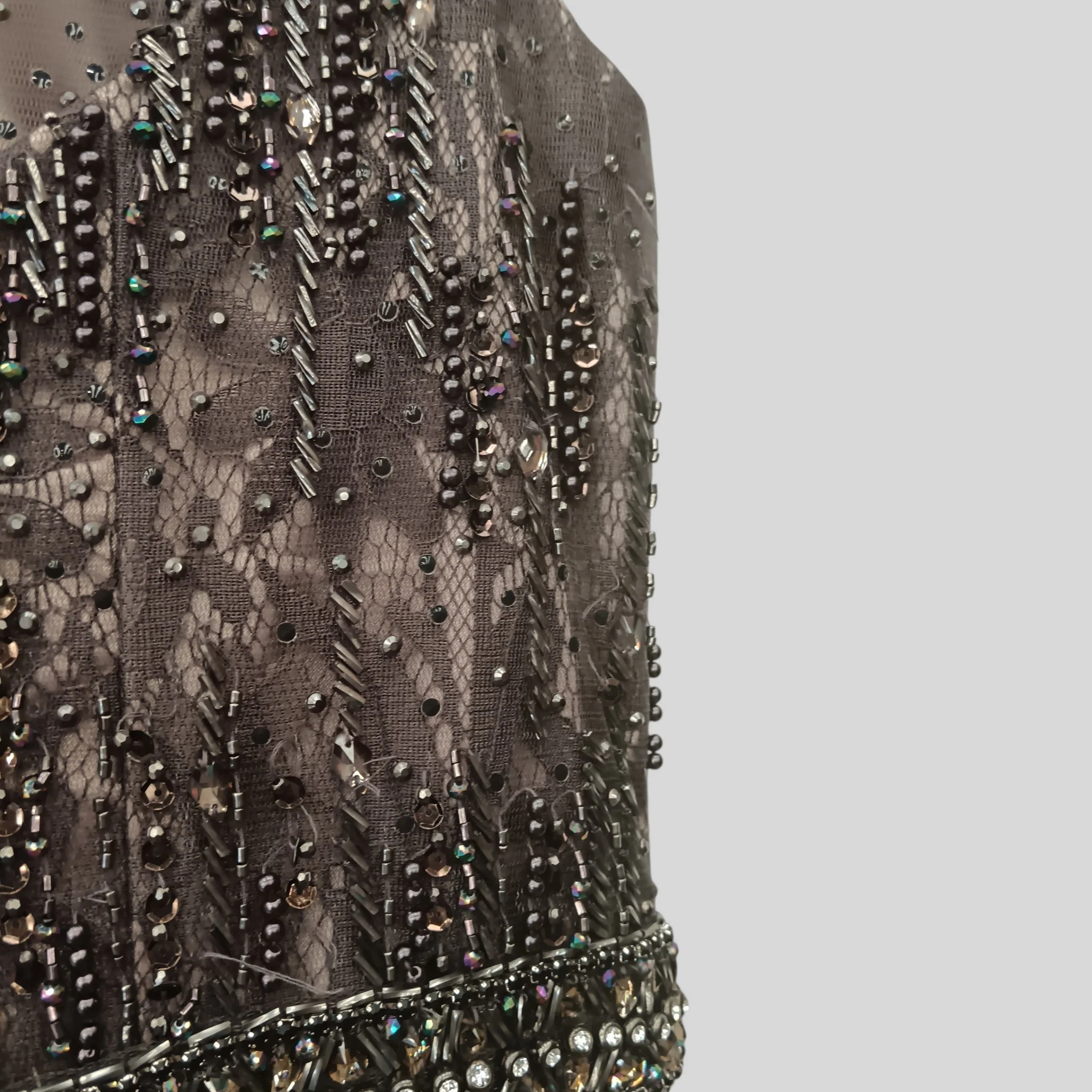 Tony Bowls Brown Embellished Over Floral Lace Brown Dress UK 10 Womenswear | Pre-loved - Image 4