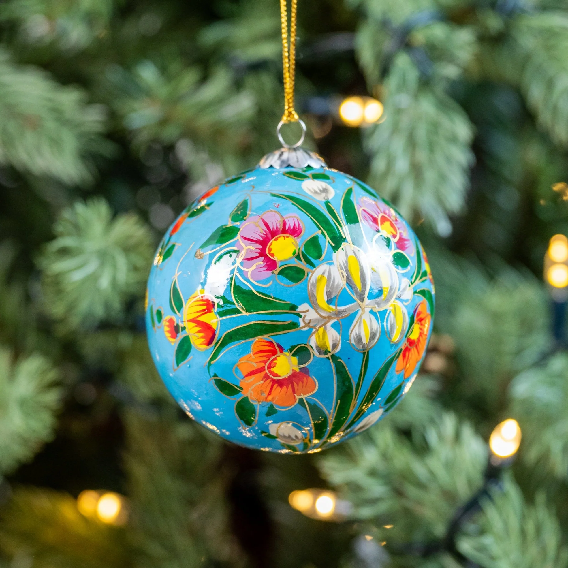 Tulip Heaven Turquoise Hand Painted Christmas Bauble | British Red Cross Shop - Image 2