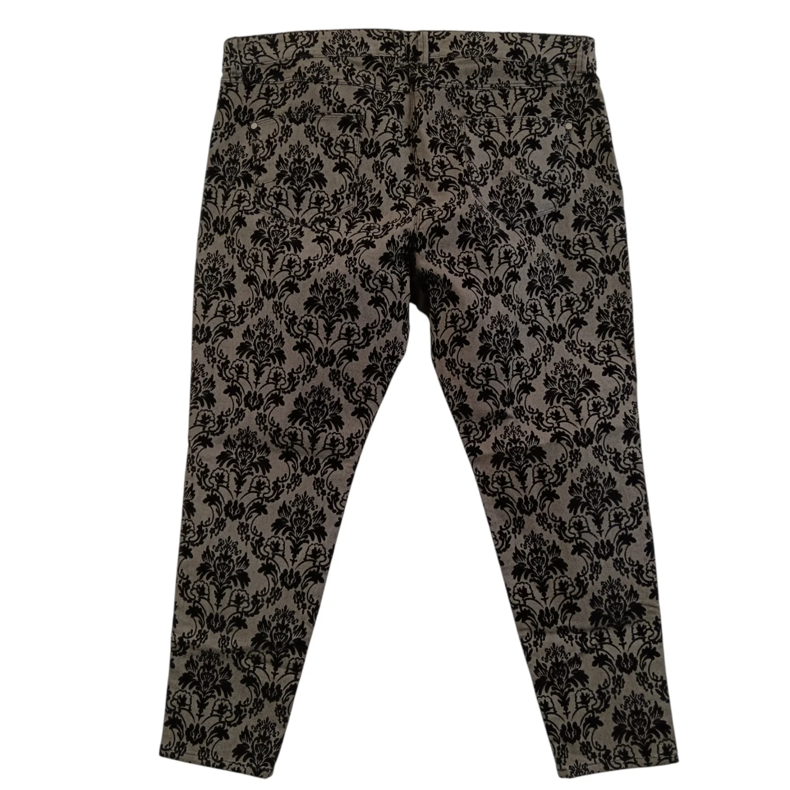 Twiggy Collection Grey Black Velvet Damask Print Trousers With Pockets UK 24 Womenswear | Pre-loved - Image 3