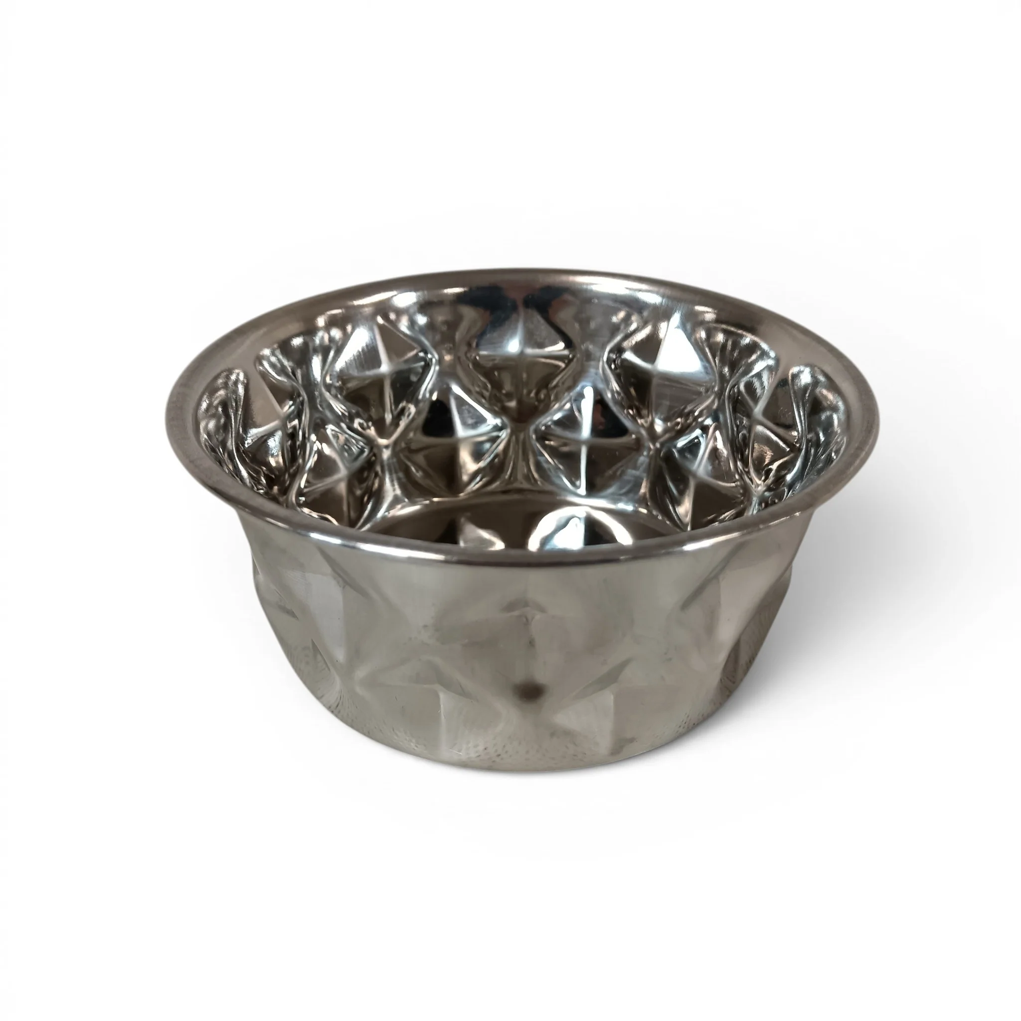 Unbranded Pet Bowl Non-Slip Stainless Steel Textured Mirror Design 12cm | Pre-loved