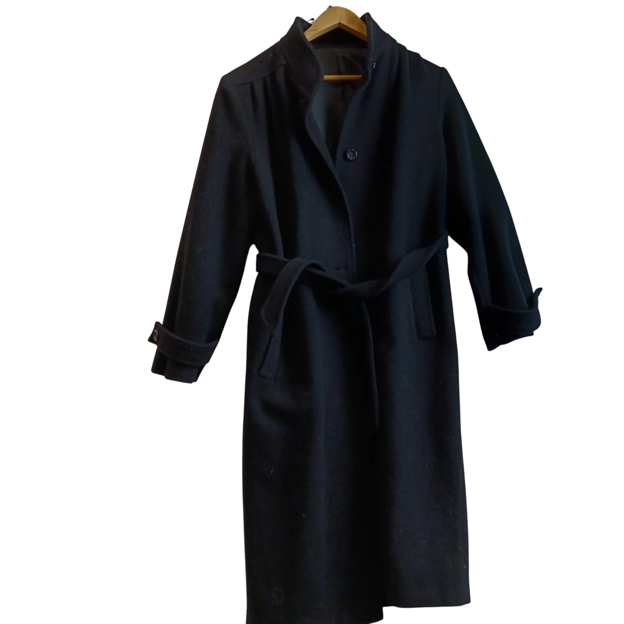Unbranded Pure Wool Ladies Mid Length Black Coat UK Medium- Womenswear | Pre-loved