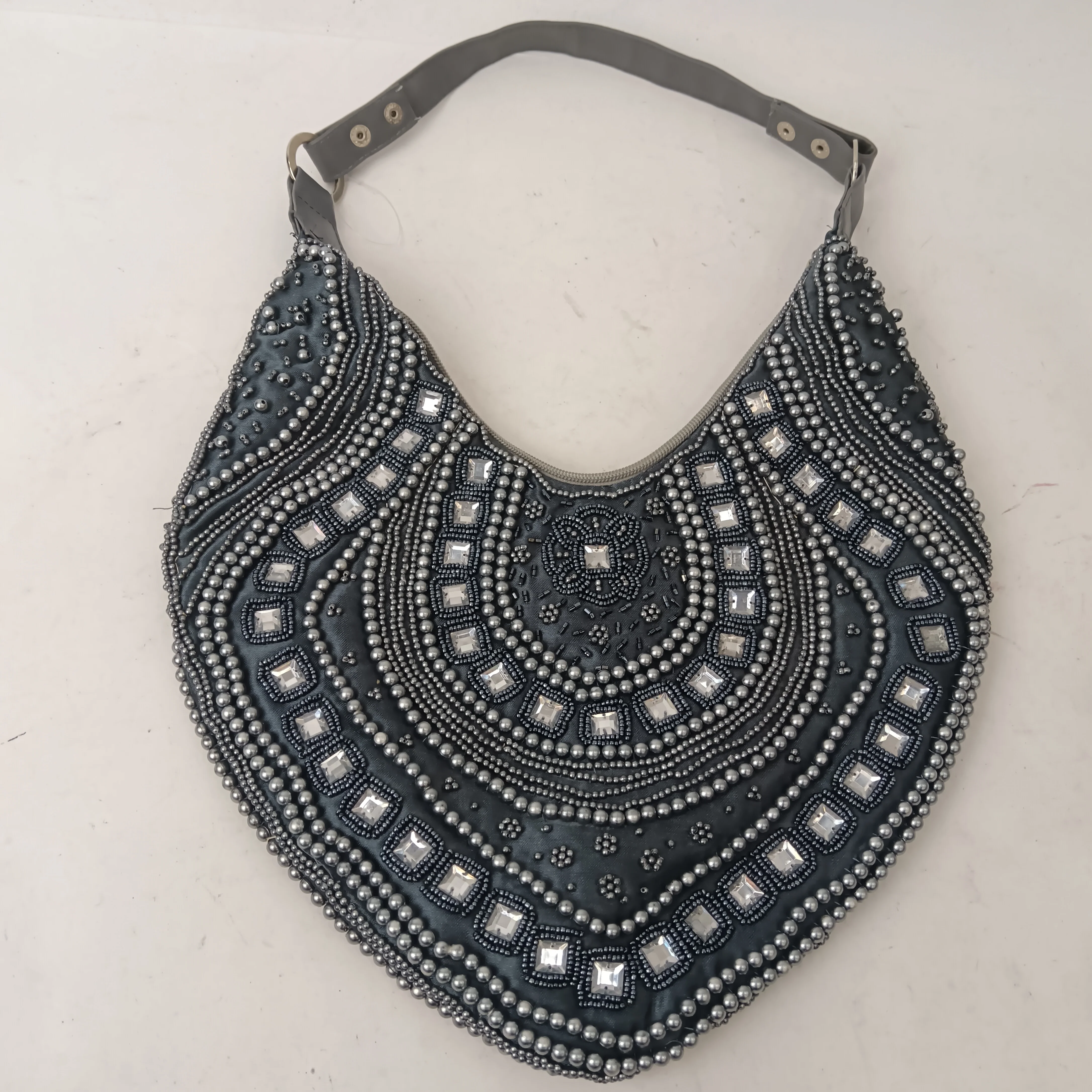 Unbranded Vintage Grey Silver Beaded Bag-  Womenswear | Pre-loved