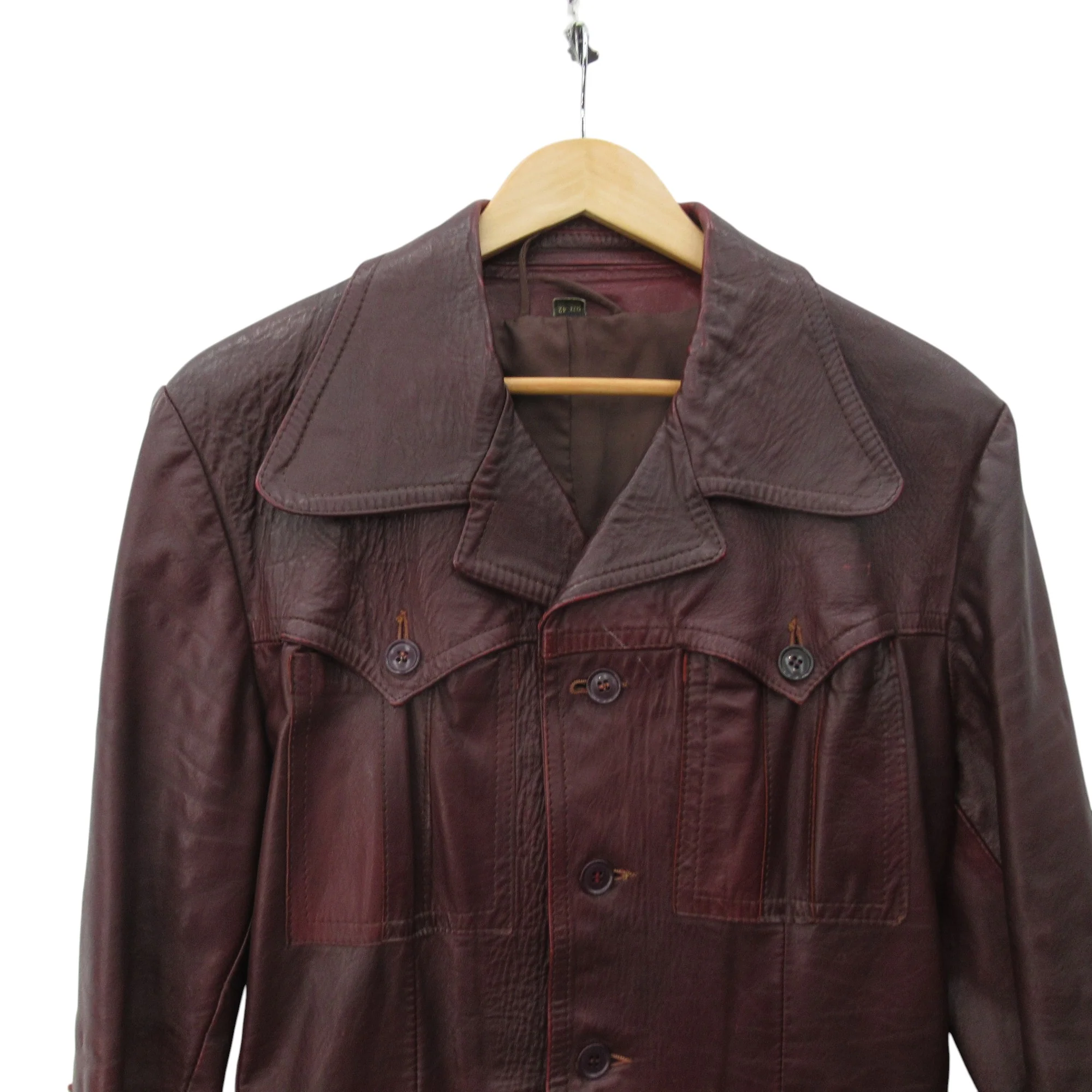 Vintage 1970s Leather Jacket 42 Oxblood Red Menswear | Pre-loved - Image 2