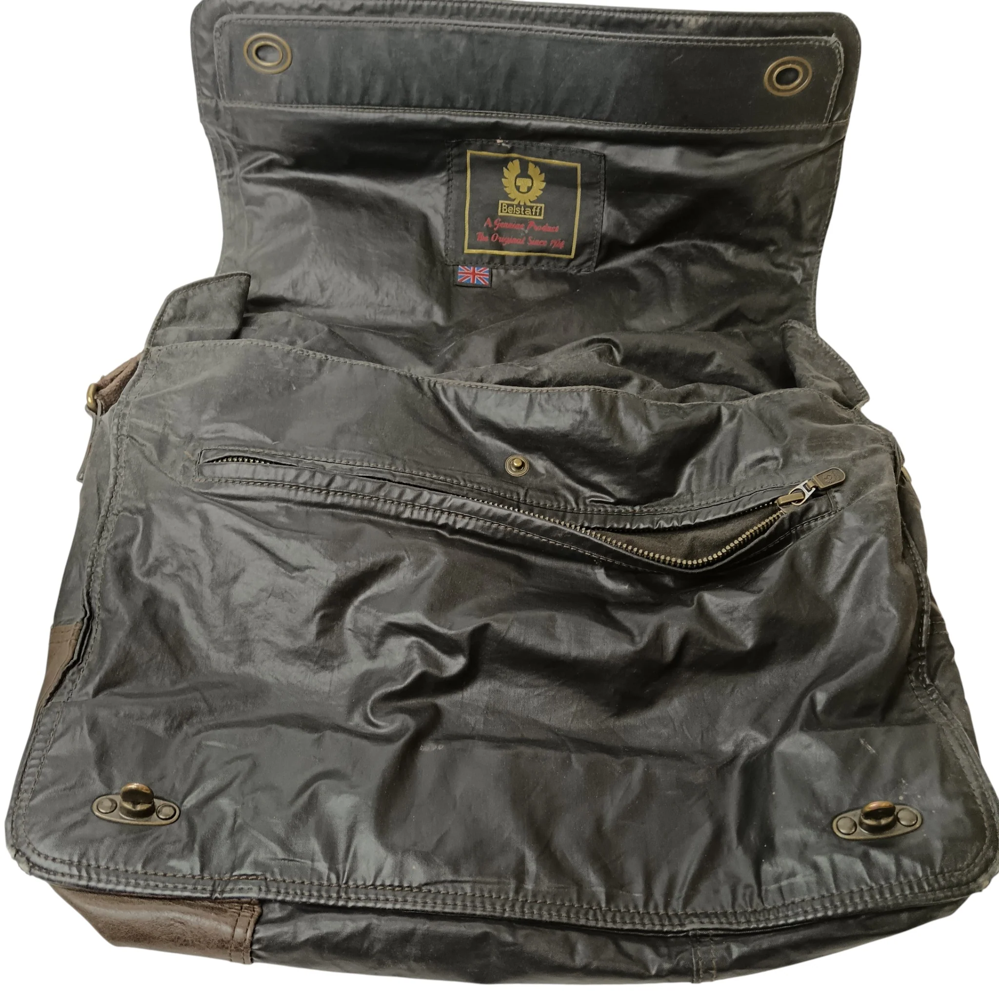 Vintage Belstaff  Cotton Leather Messenger Bag - Antique Brown Black -  Menswear | Pre-loved - Image 3